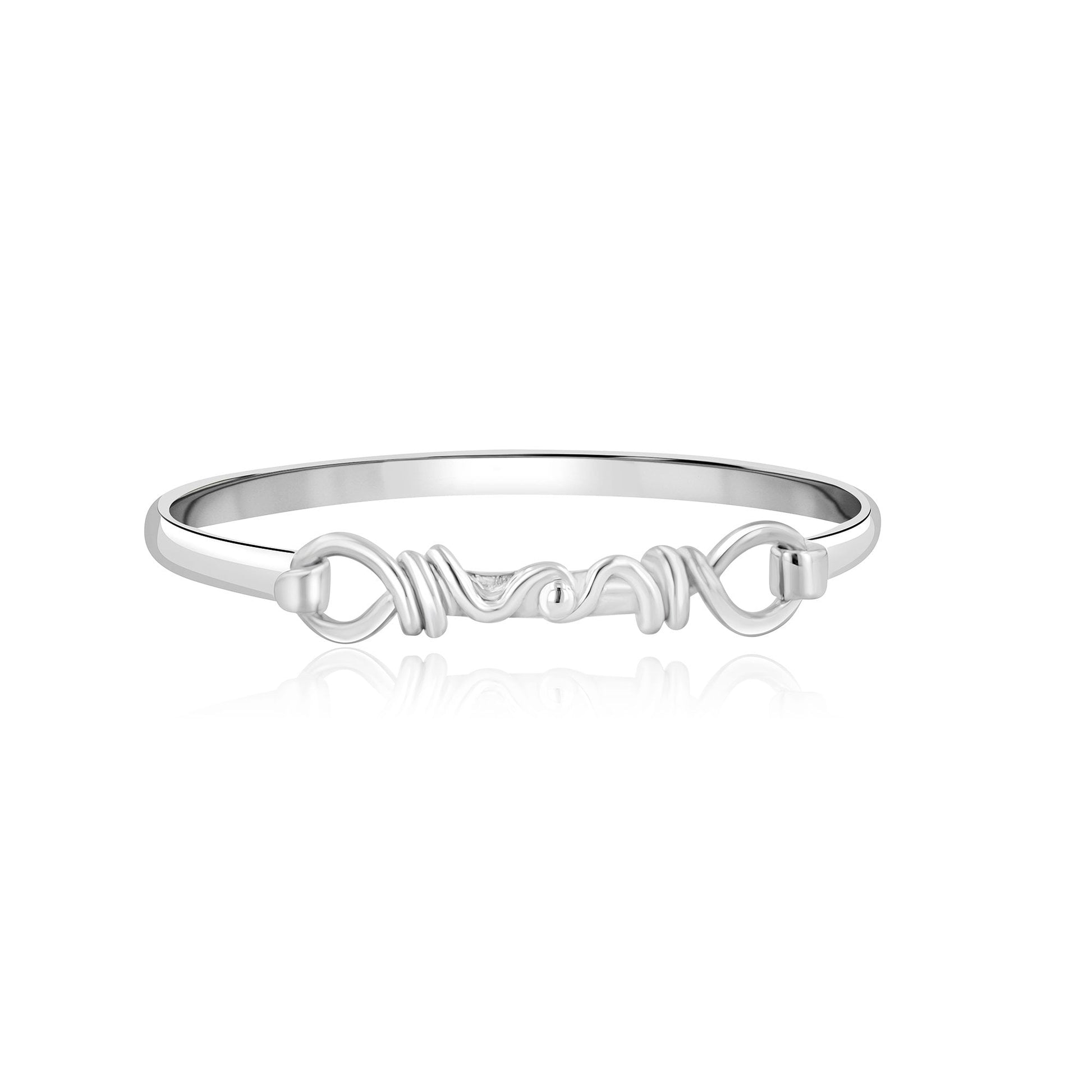 Sterling Silver Hinged Top Double Loop Spiral Wave Design Bangle