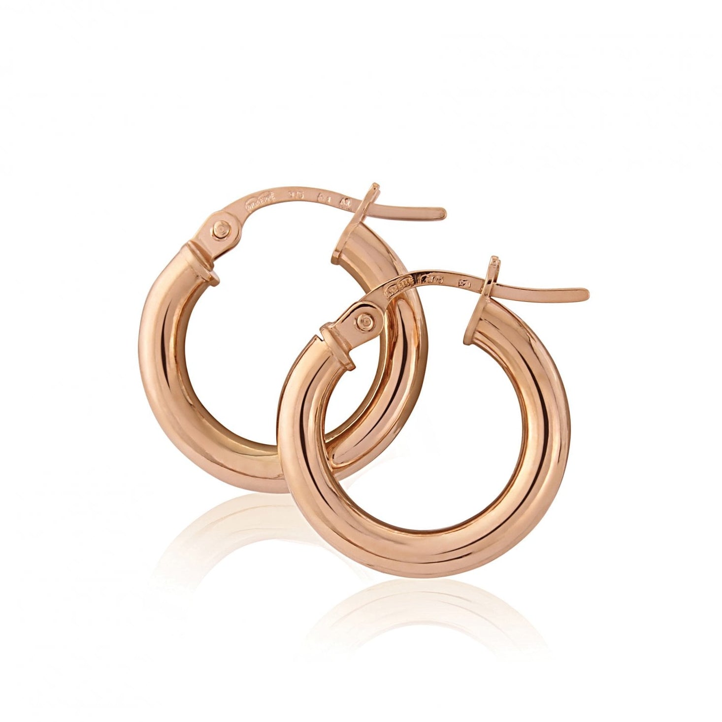 9ct Rose Gold Round Hoop Earrings 15mm Diameter