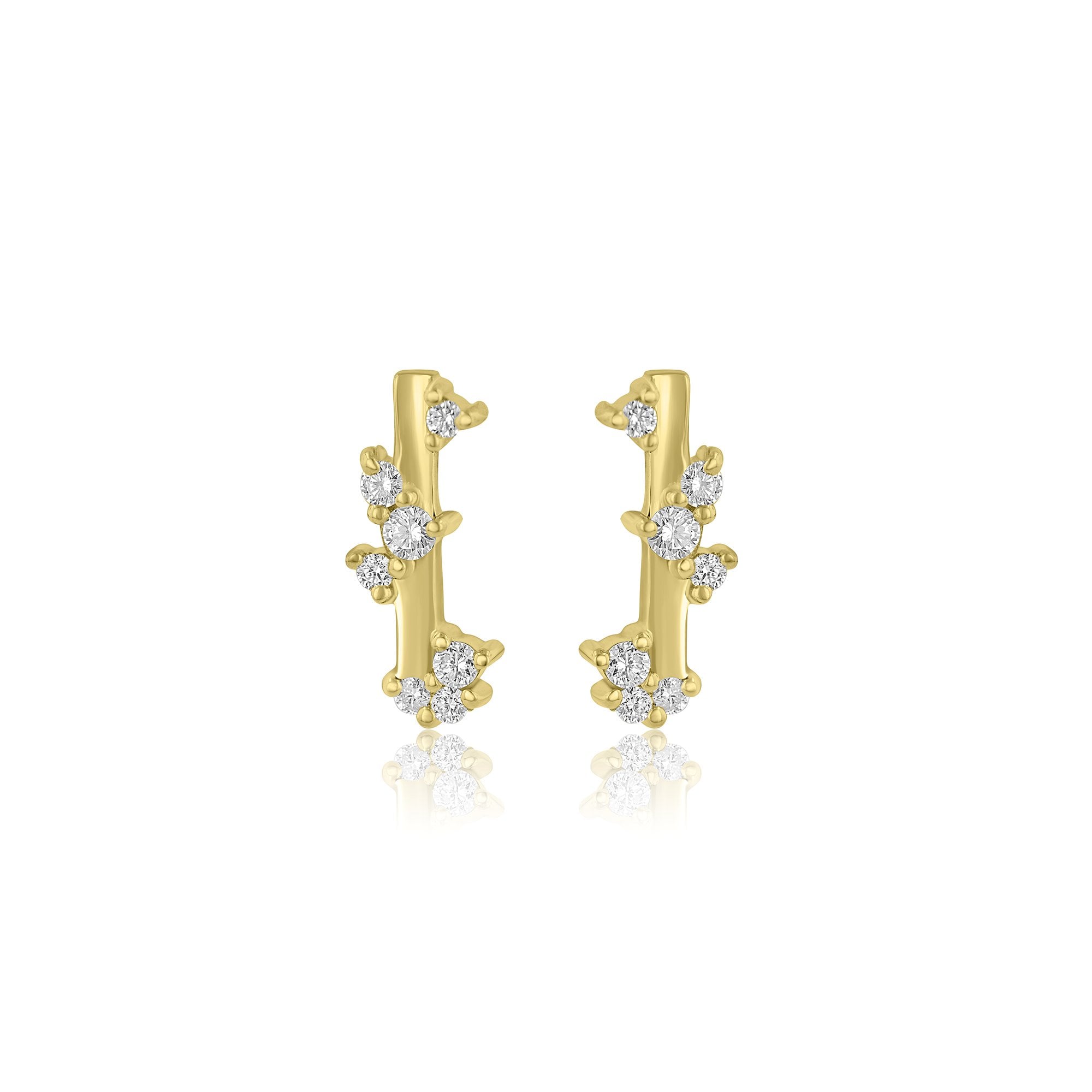 Scattered Diamond 18ct Gold Bar Stud Earrings