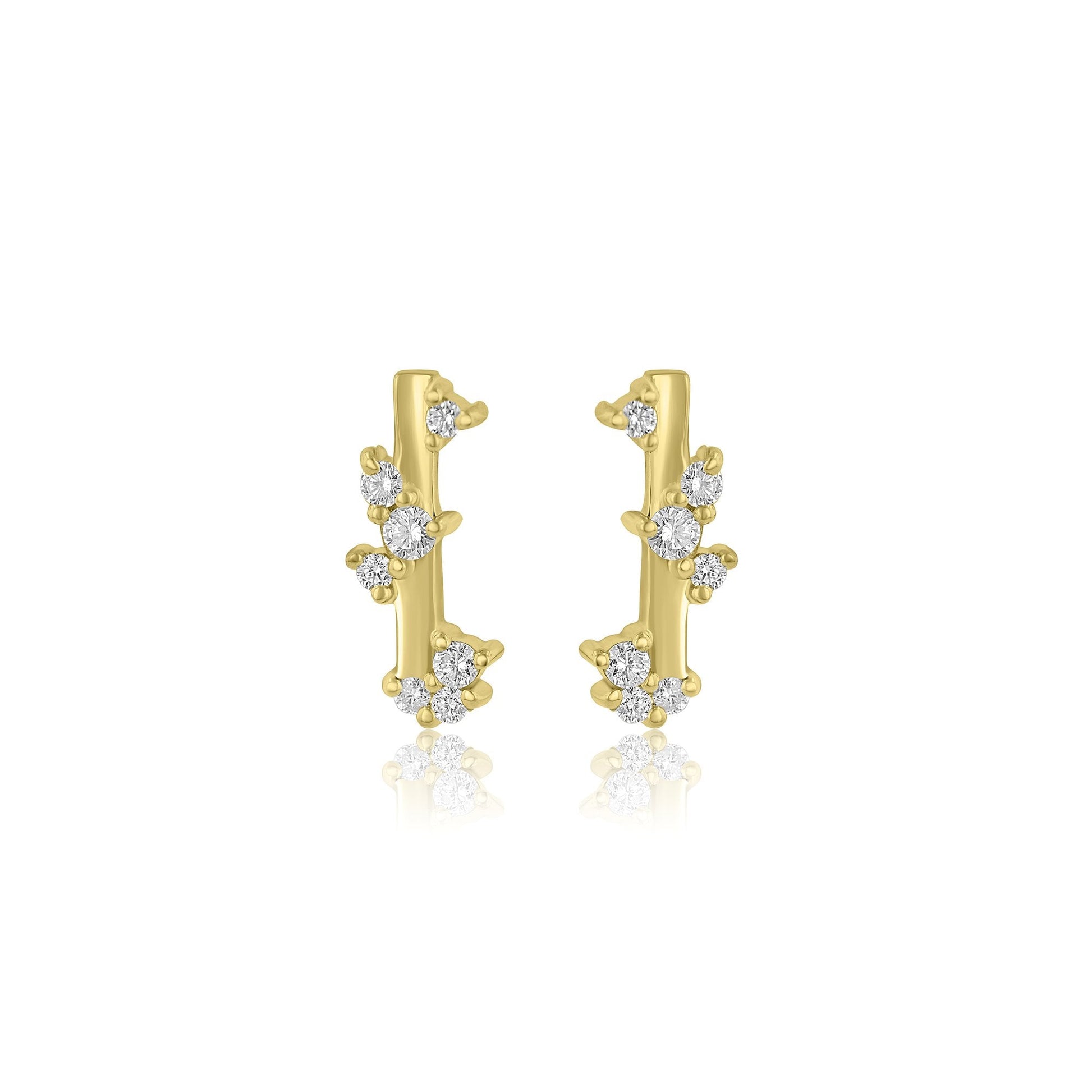 Scattered Diamond 18ct Gold Bar Stud Earrings