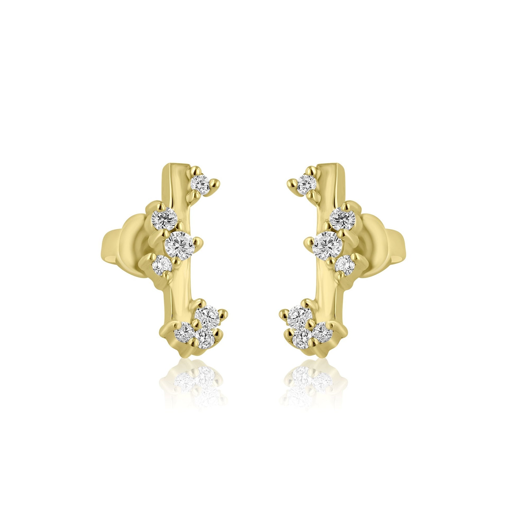 Scattered Diamond 18ct Gold Bar Stud Earrings