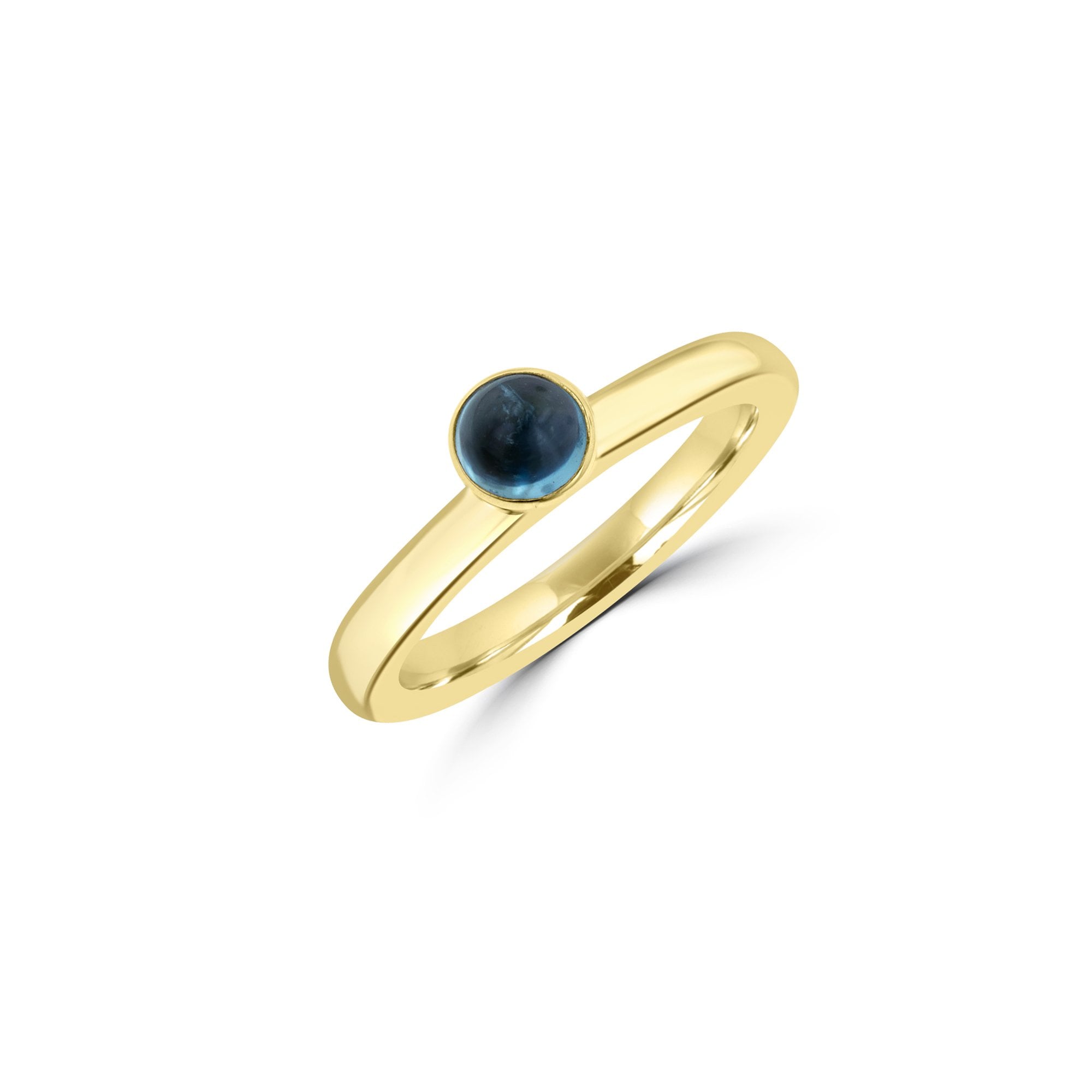 9ct Yellow Gold Stud Stacking Ring With Round Cabochon Blue Topaz