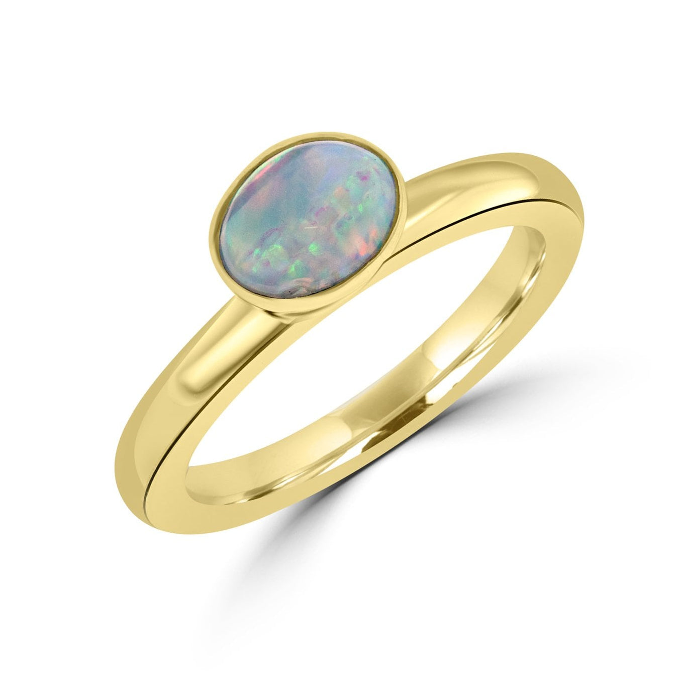 9ct Yellow Gold Stud Stacking Ring With Oval Cabochon Opal
