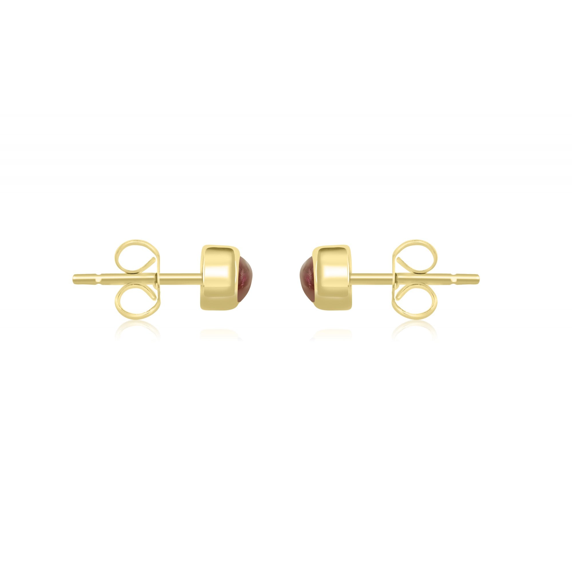 9ct Yellow Gold Stud Earrings With Round Cabochon Pink Tourmaline