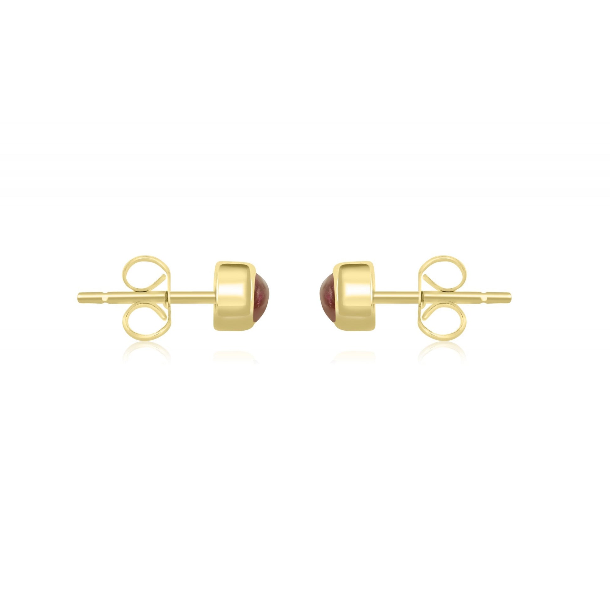 9ct Yellow Gold Stud Earrings With Round Cabochon Pink Tourmaline