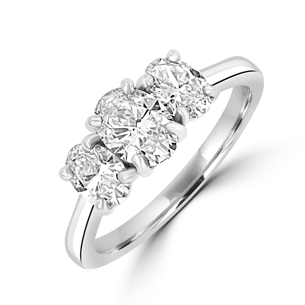 Platinum 1.50ct Oval Three Stone Lab Grown Diamond Ring
