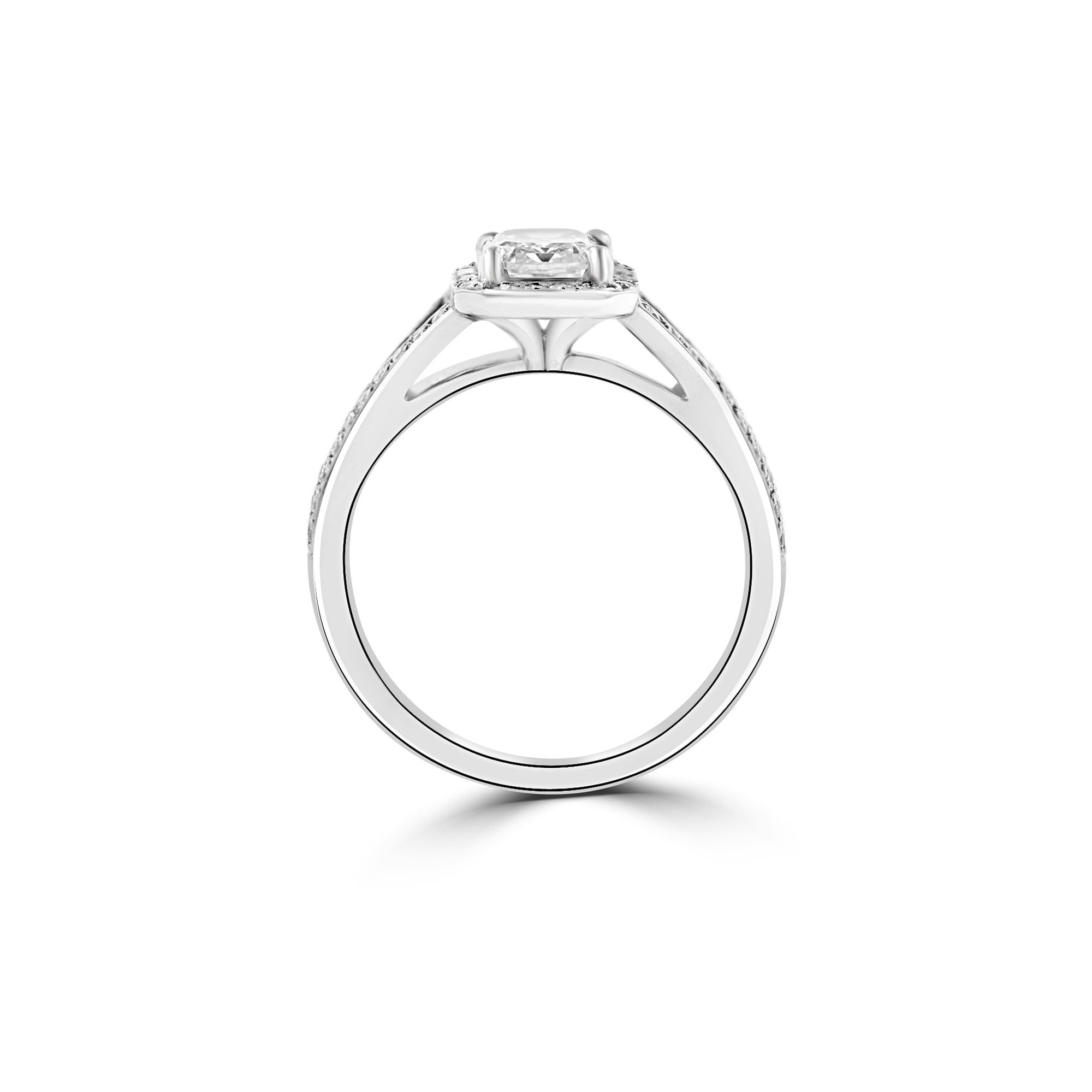 Platinum Emerald Cut Diamond Halo With Diamond Set Band Pre-Owned Ring
