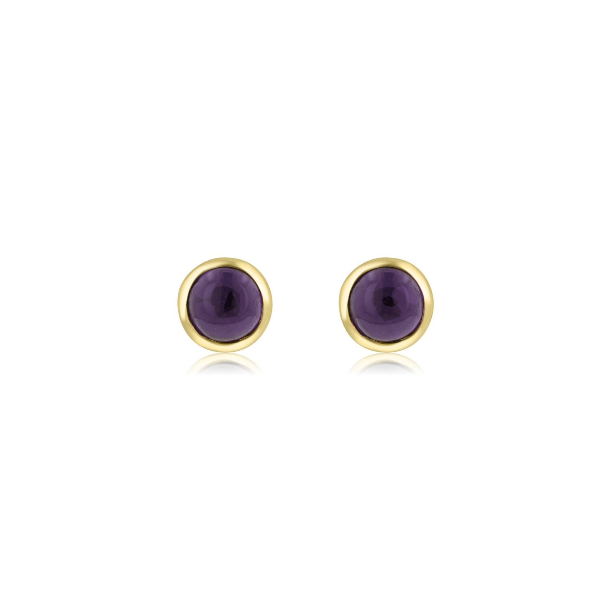 9ct Yellow Gold Stud Earrings With Round Cabochon Amethyst