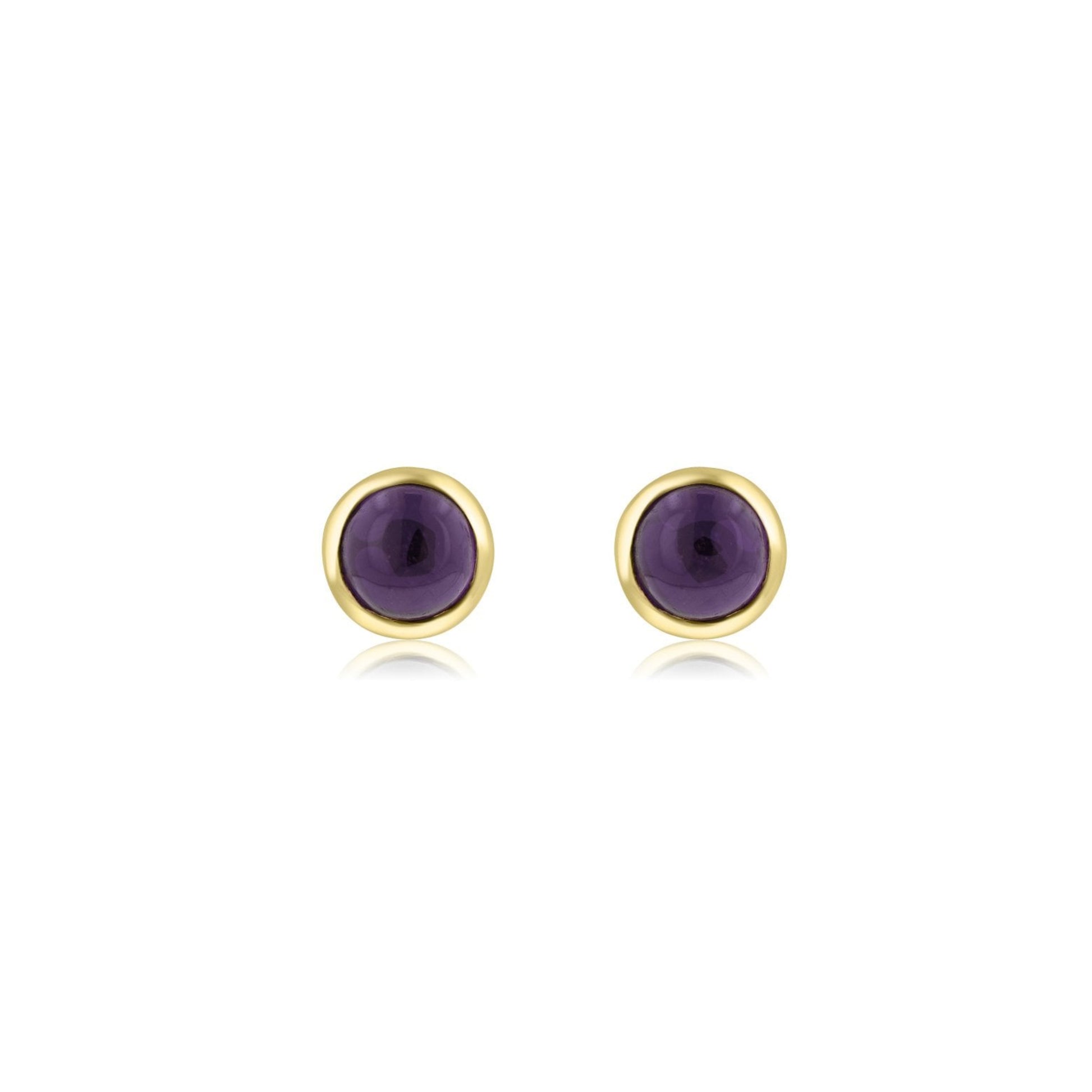 9ct Yellow Gold Stud Earrings With Round Cabochon Amethyst