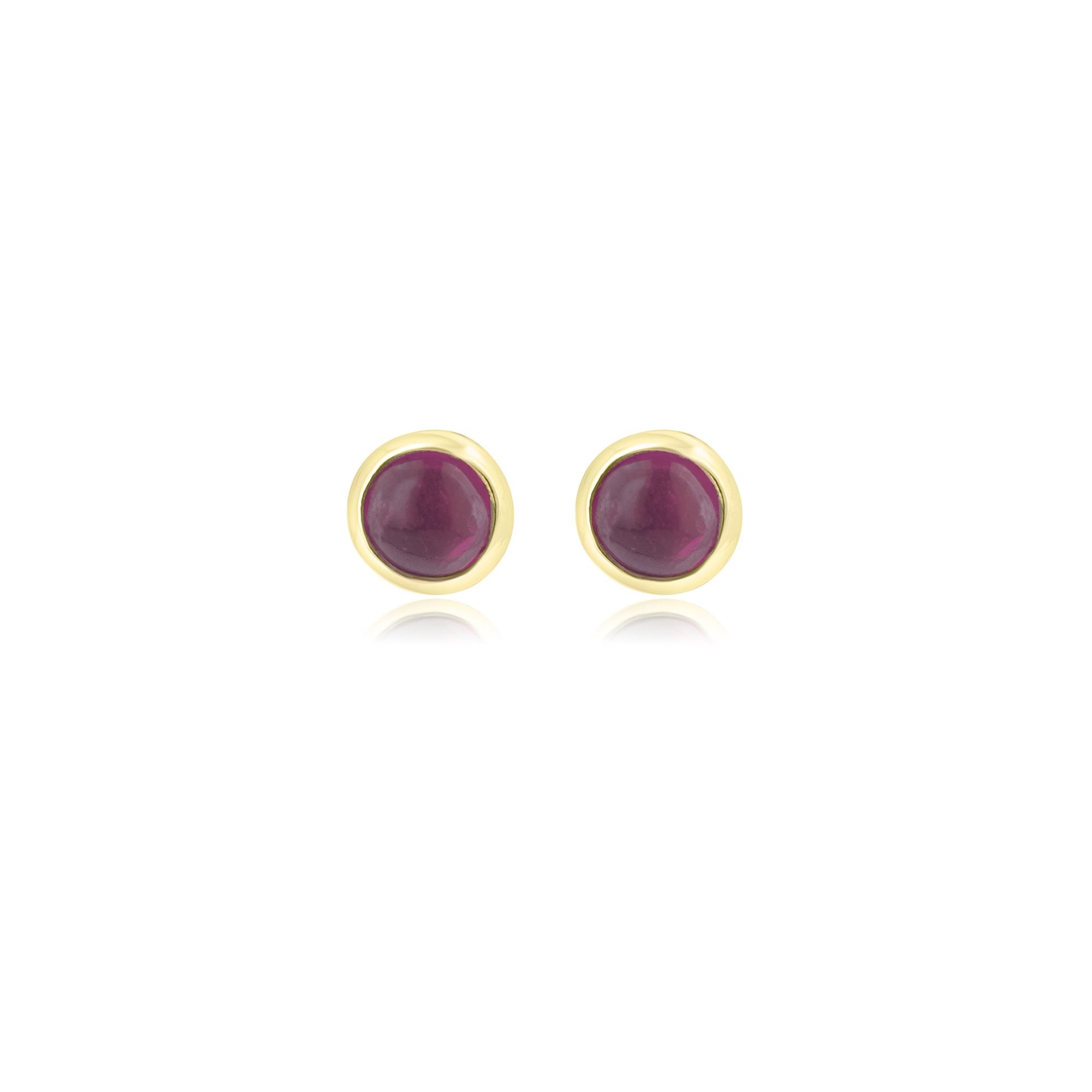 9ct Yellow Gold Stud Earrings With Round Cabochon Pink Tourmaline