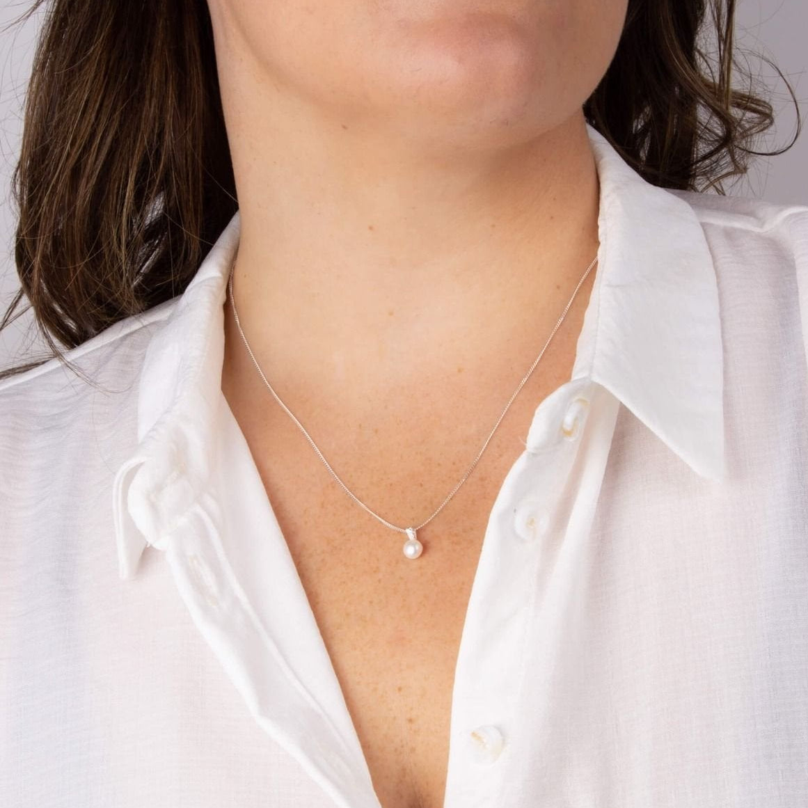 Small Silver Pearl Pendant and Chain