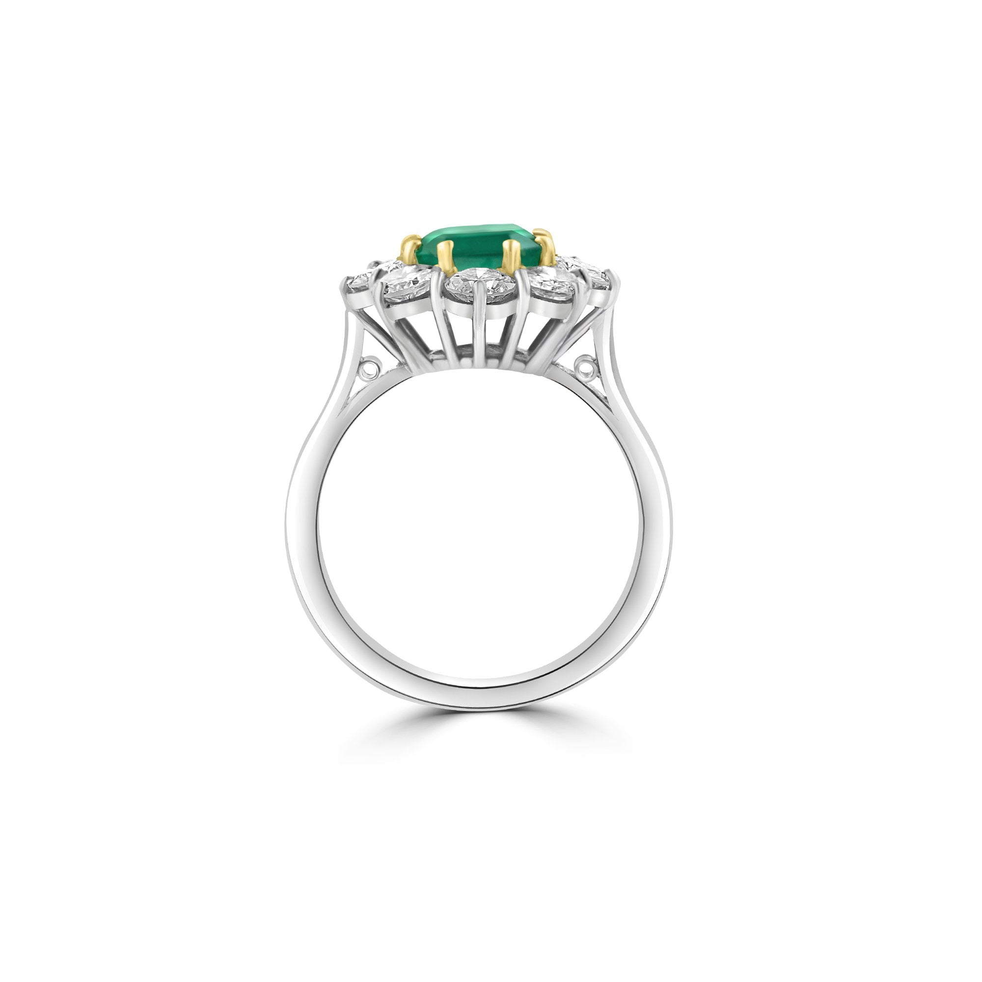 18ct White Gold Emerald and Diamond Cluster Pre-Owned Ring