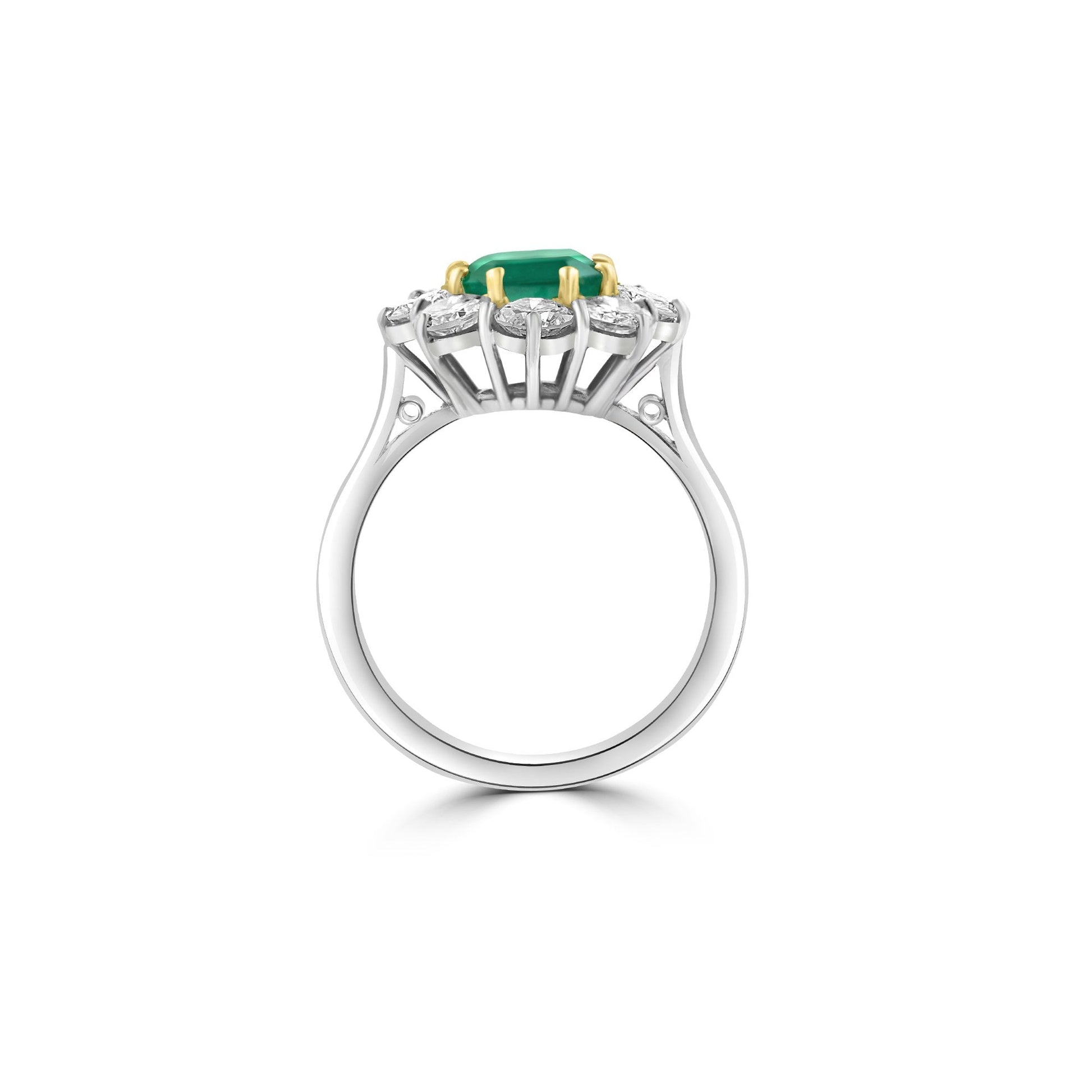 18ct White Gold Emerald and Diamond Cluster Pre-Owned Ring