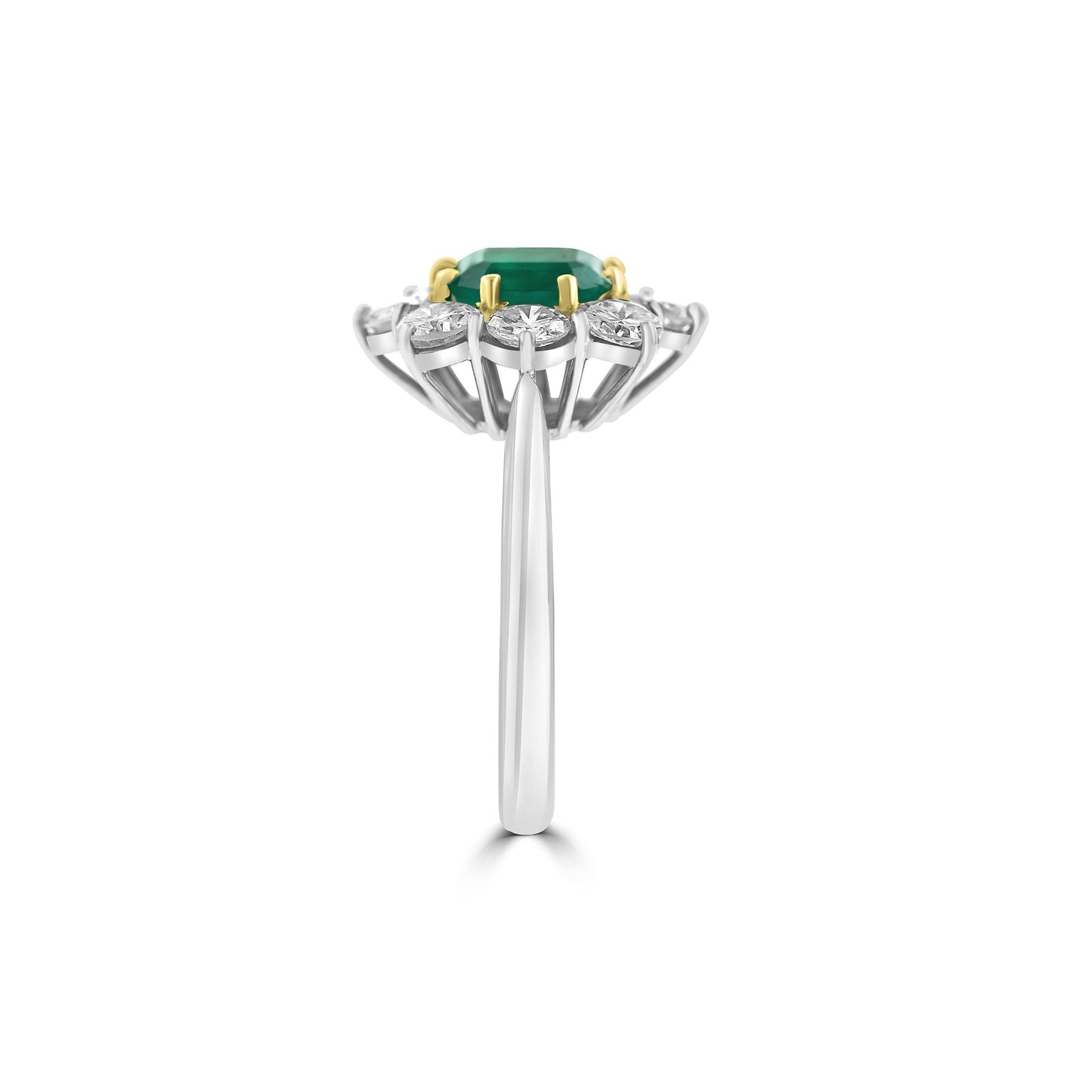18ct White Gold Emerald and Diamond Cluster Pre-Owned Ring