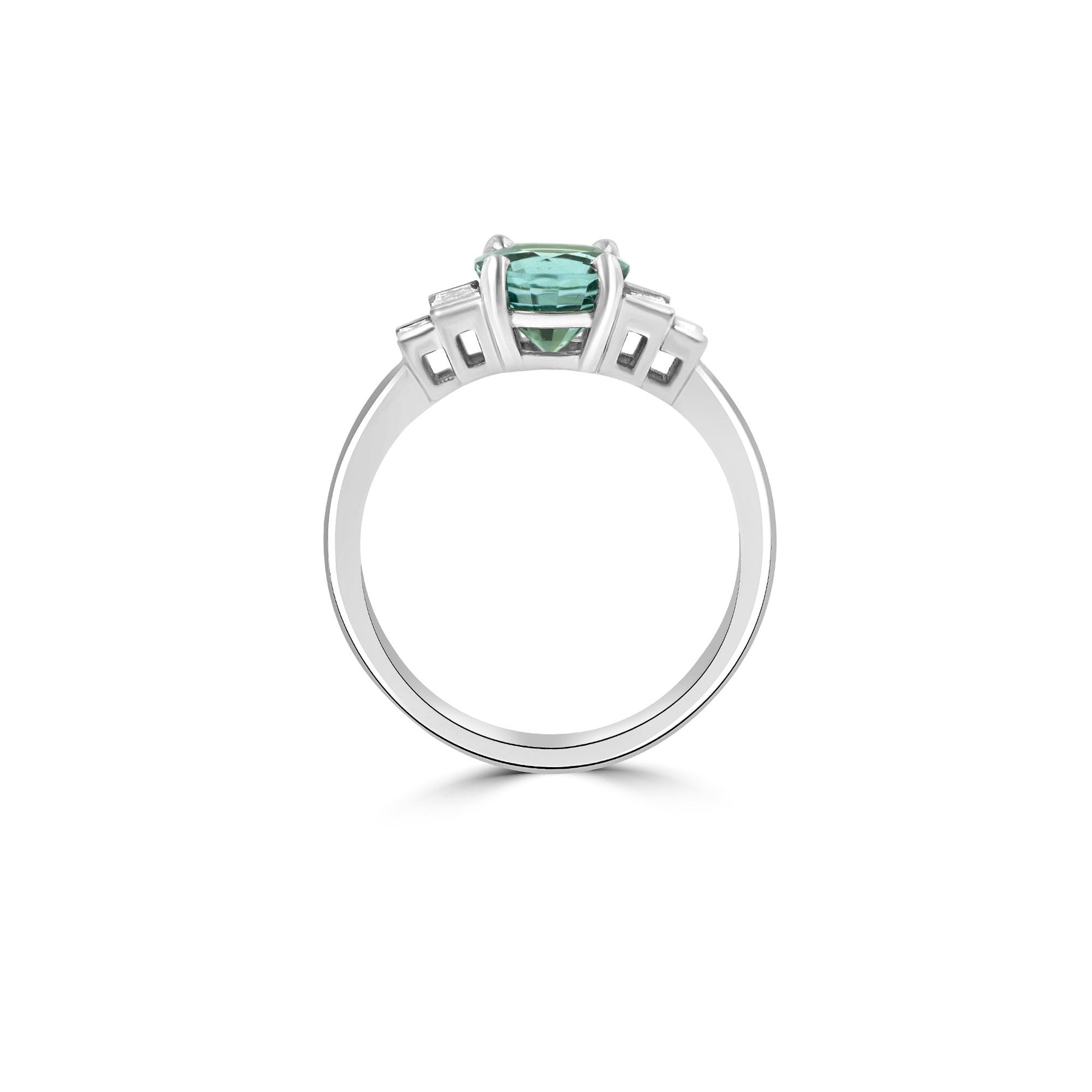 18ct White Gold 1.09ct Round Aquamarine and Tapered Baguette Diamond Ring