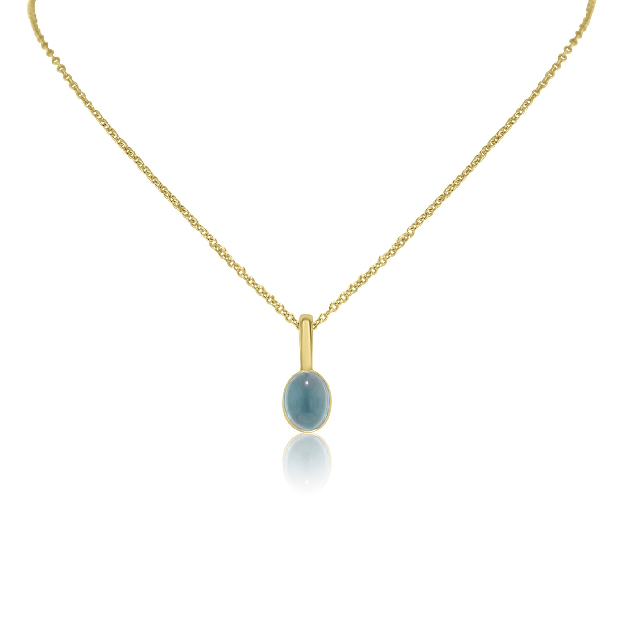 9ct Yellow Gold Necklace With Oval Cabochon Blue Topaz