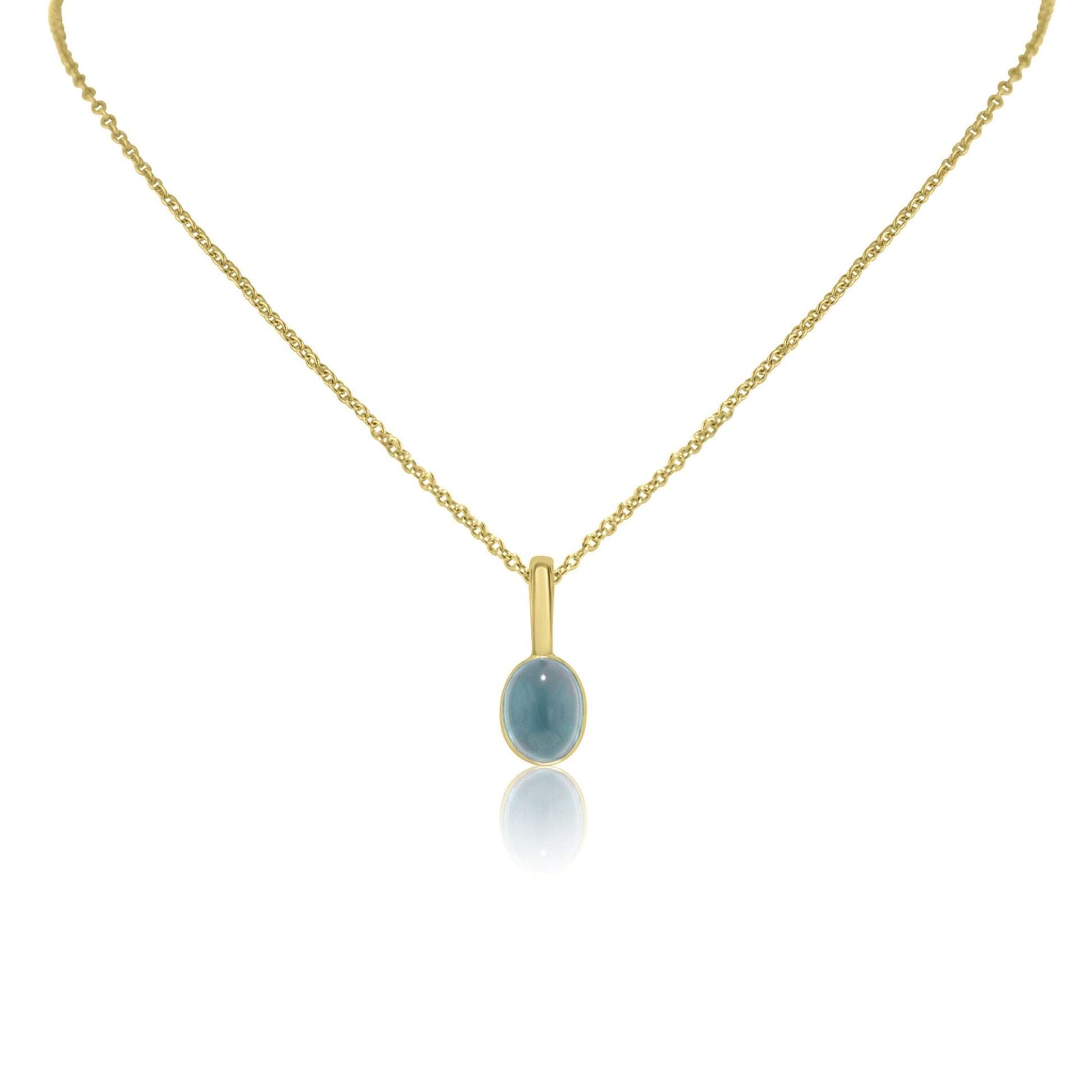 9ct Yellow Gold Necklace With Oval Cabochon Blue Topaz