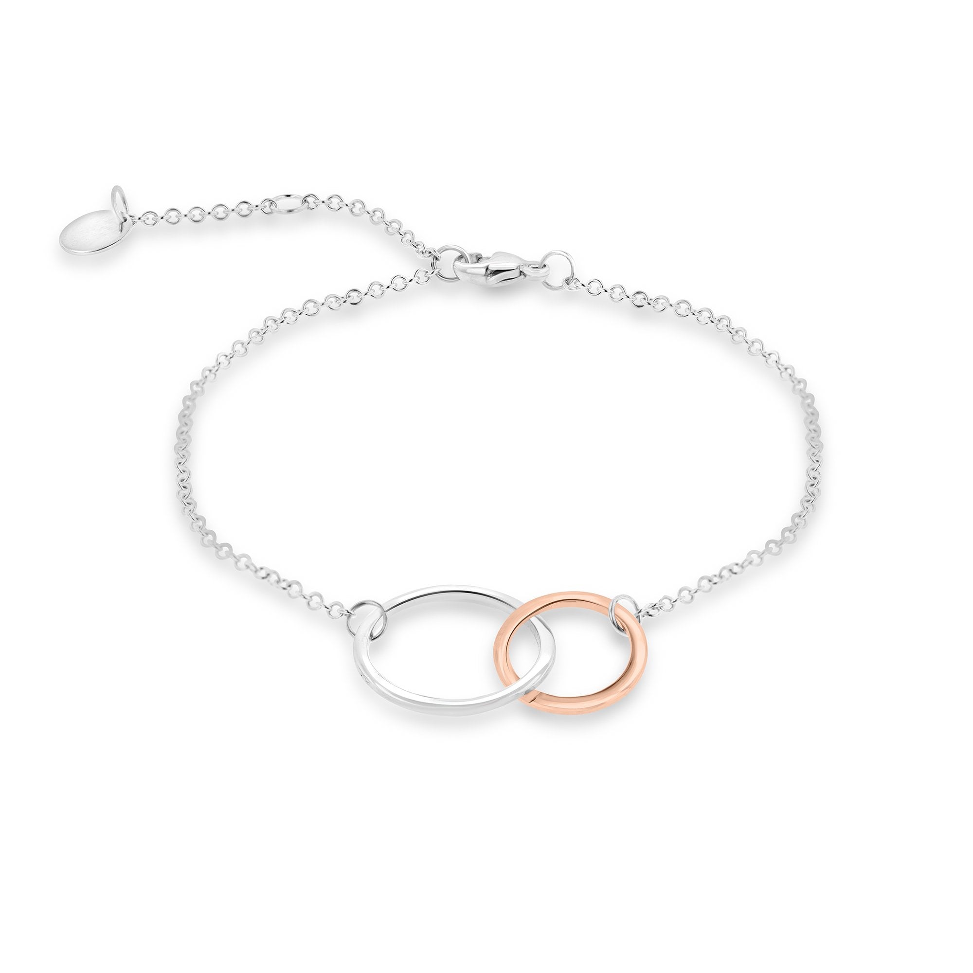 Silver Interlocking Triple Circles Bracelet With a 9ct Rose Gold Link