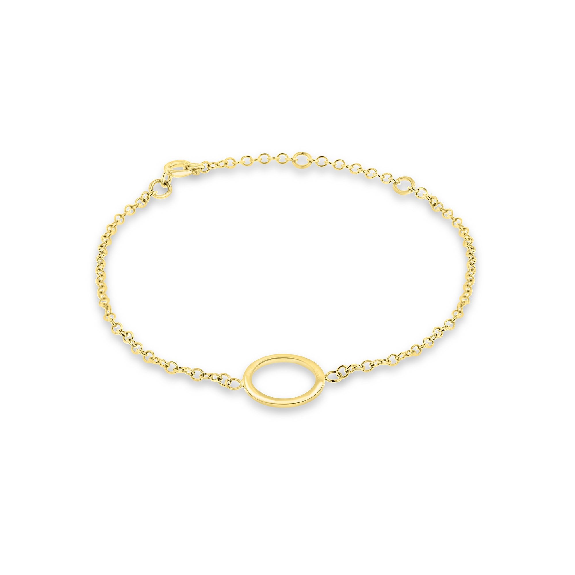 9ct Yellow Gold Single Circle Bracelet on Adjustable Trace Chain