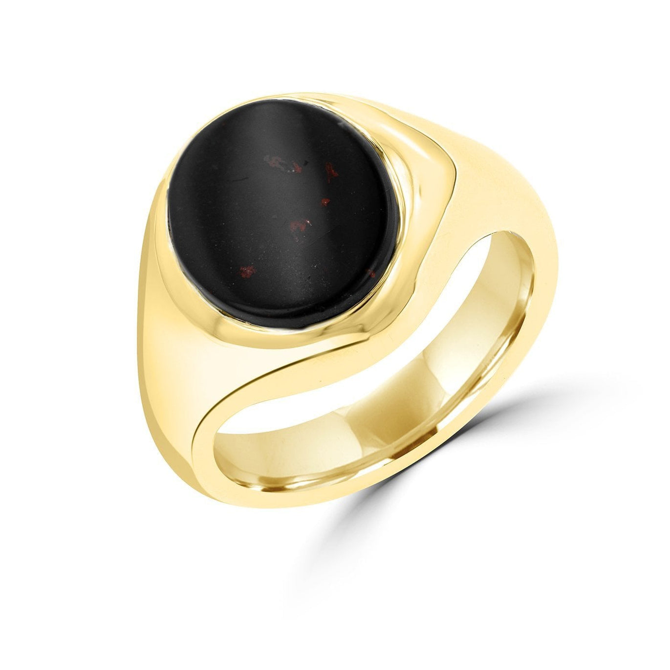 9ct Yellow Gold Oval Top Signet Ring Set with Bloodstone