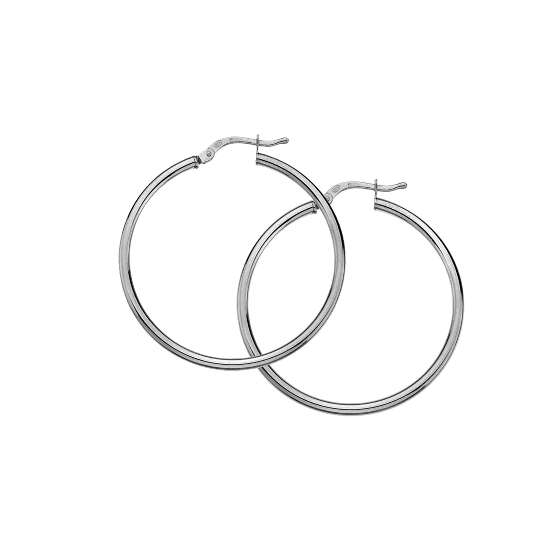 30mm Silver Hinge Top Hoop Earrings
