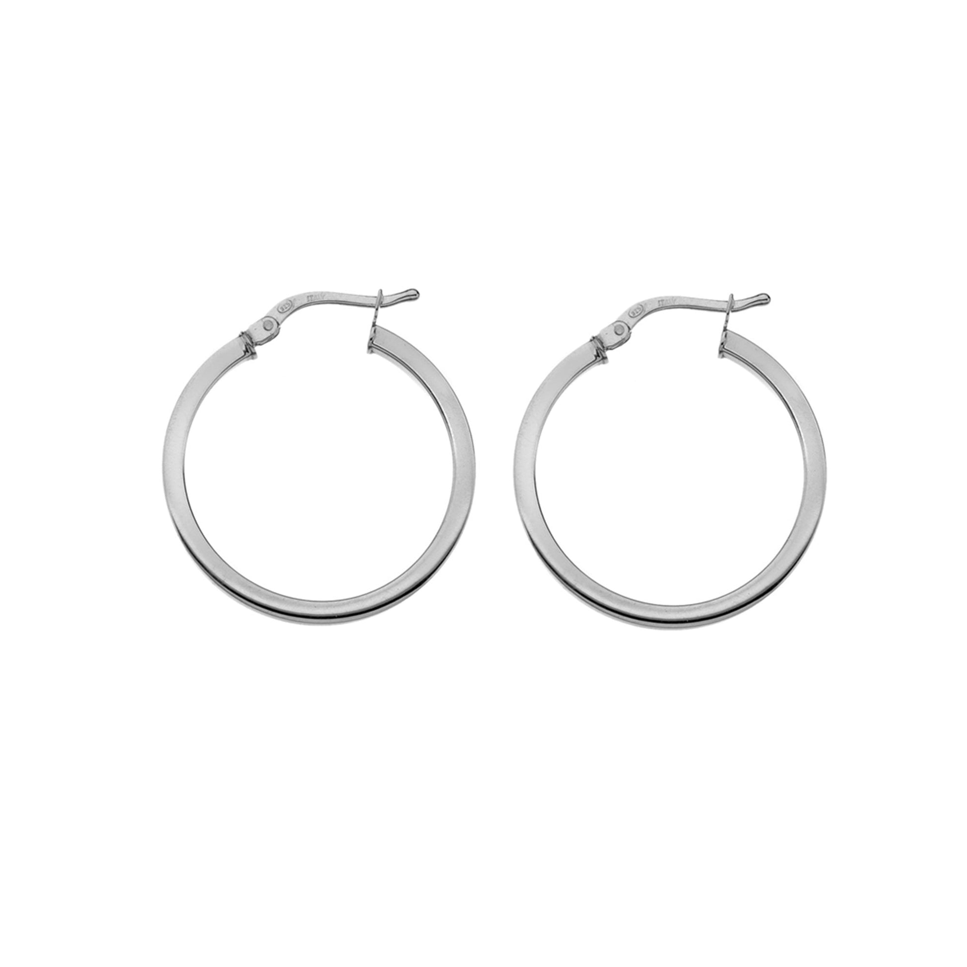 Square Section 20mm Silver Hinge Top Hoop Earrings
