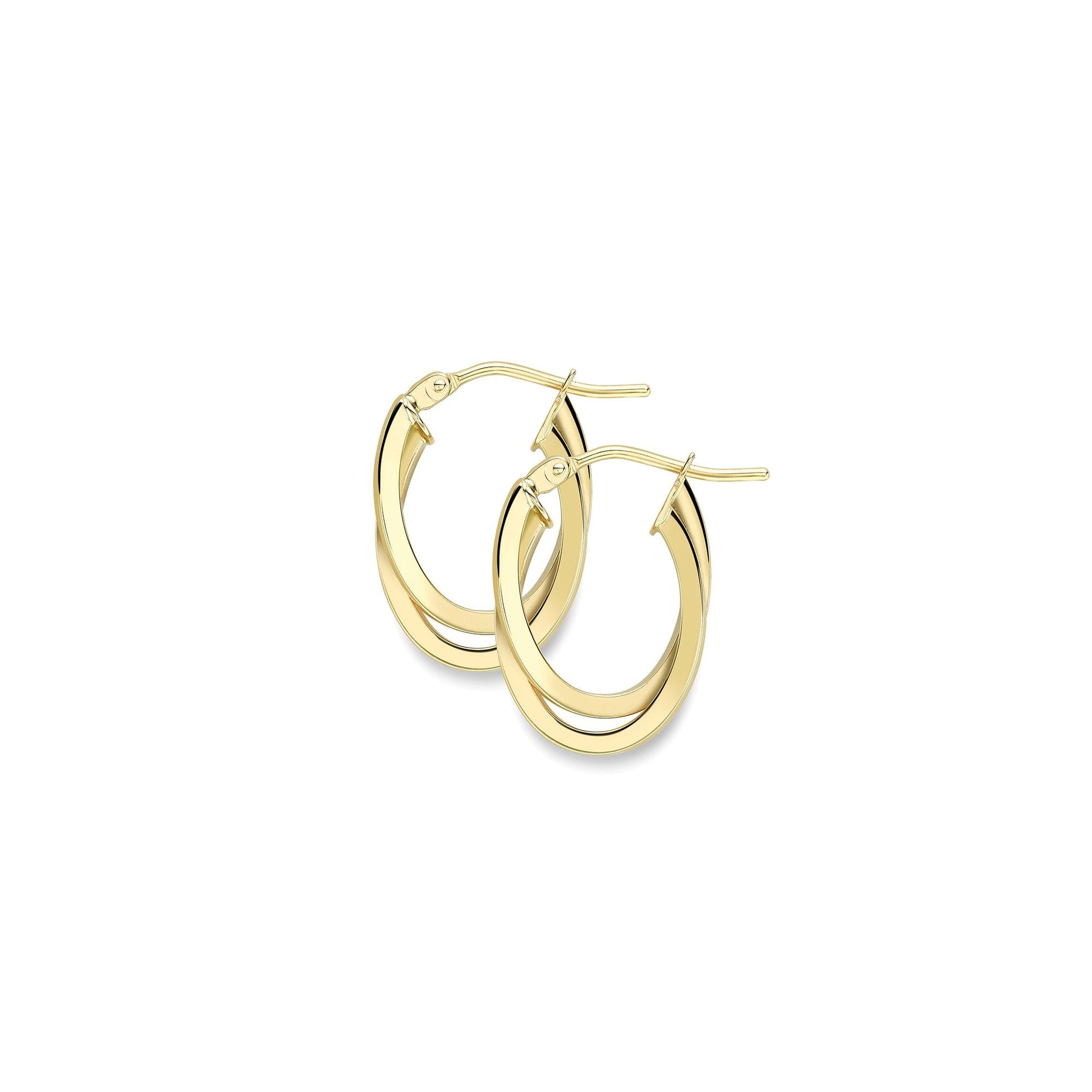 9ct Yellow Gold Oval Crossover Hoop Earrings with Hinge Top