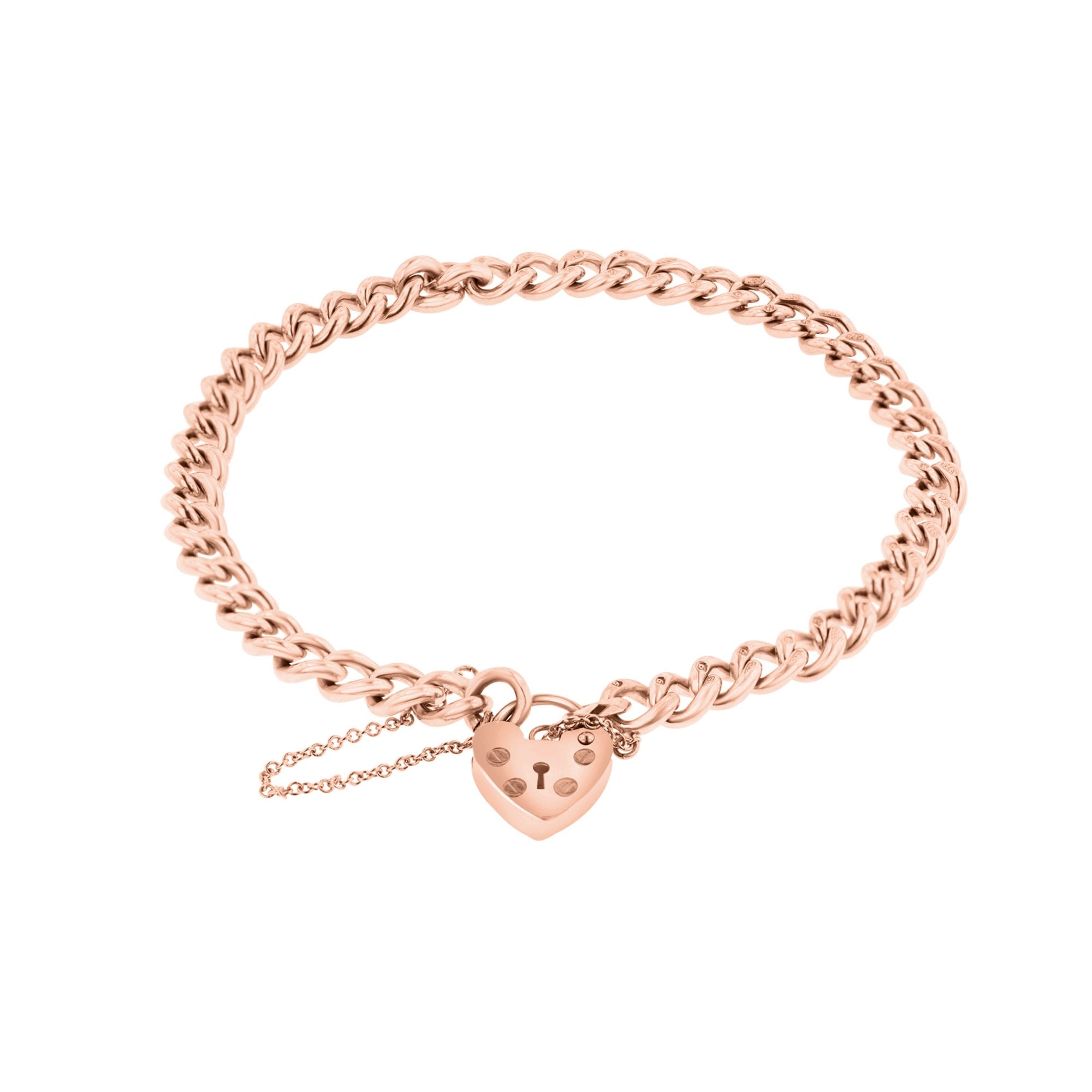 9ct Rose Gold Curb And Padlock Pre-Owned Bracelet