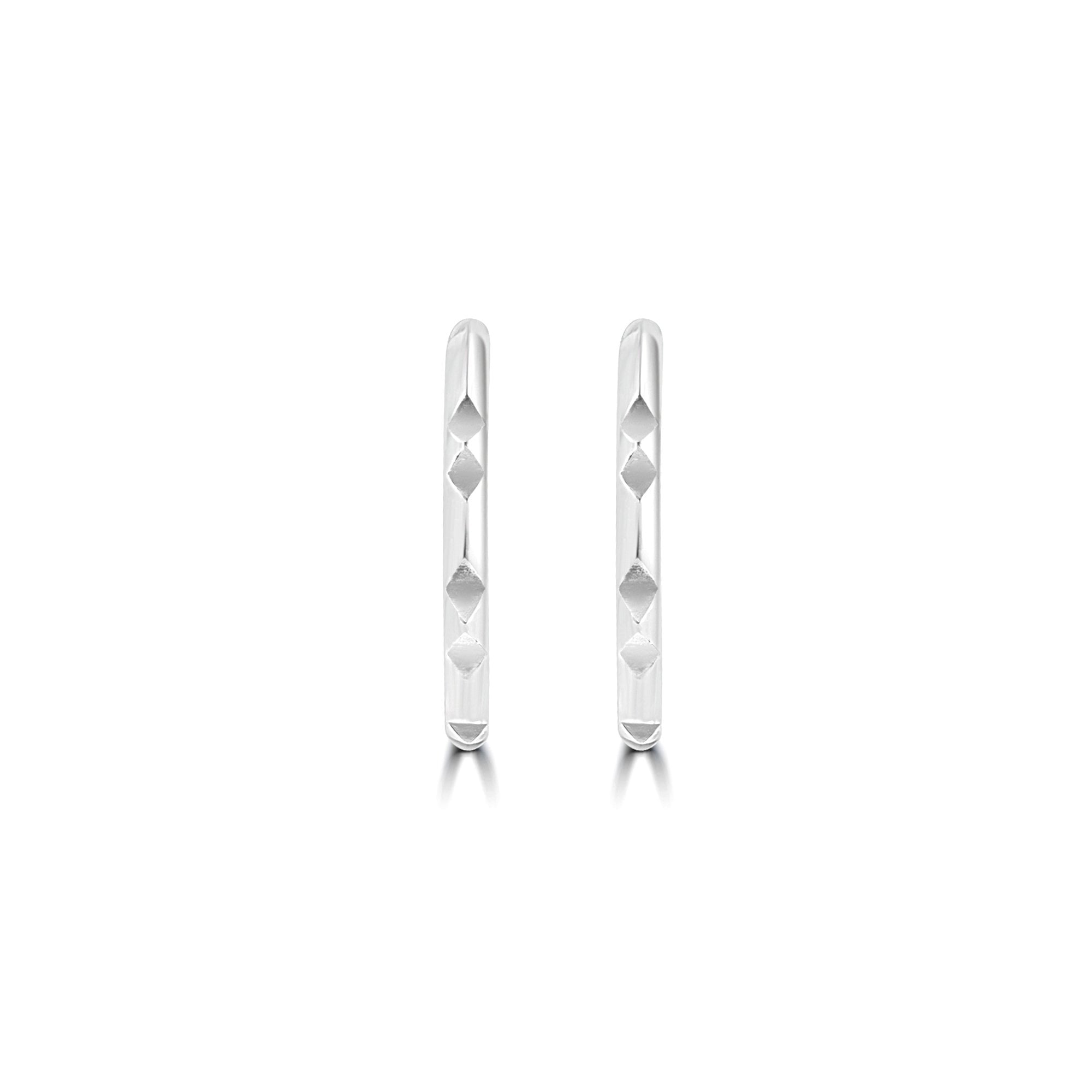 Sterling Silver Oxidised Rhombus Pattern Hoop Earrings