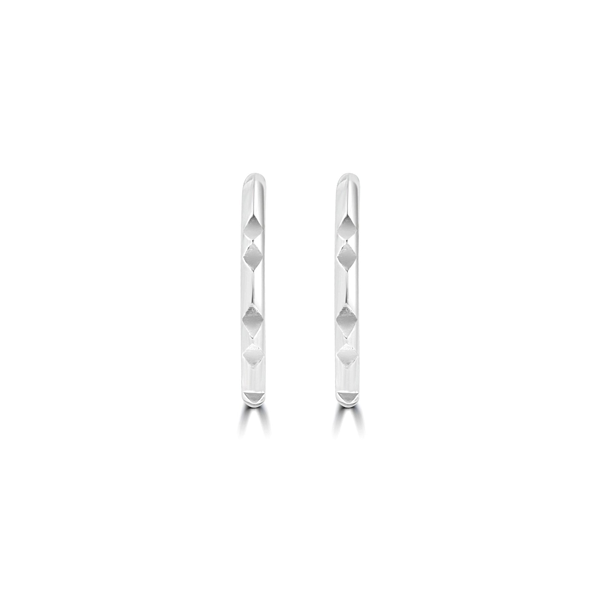 Sterling Silver Oxidised Rhombus Pattern Hoop Earrings