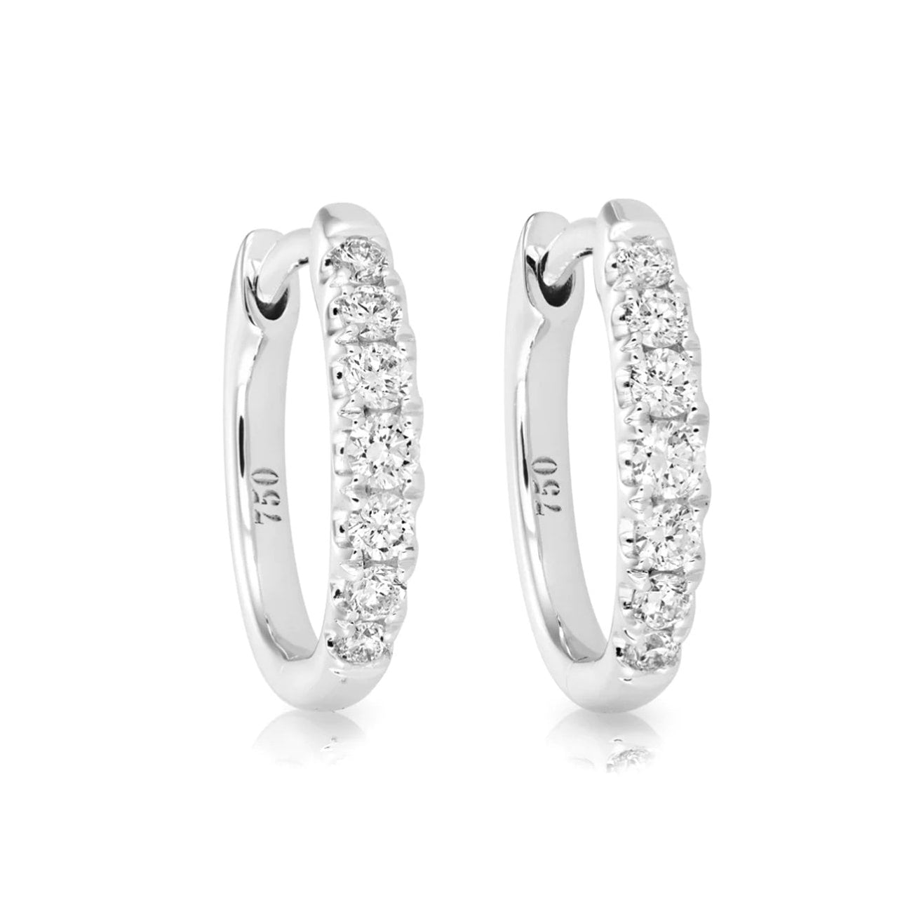 18ct White Gold Delicate Diamond Small Hinged Hoop Earrings 0.23ct Total