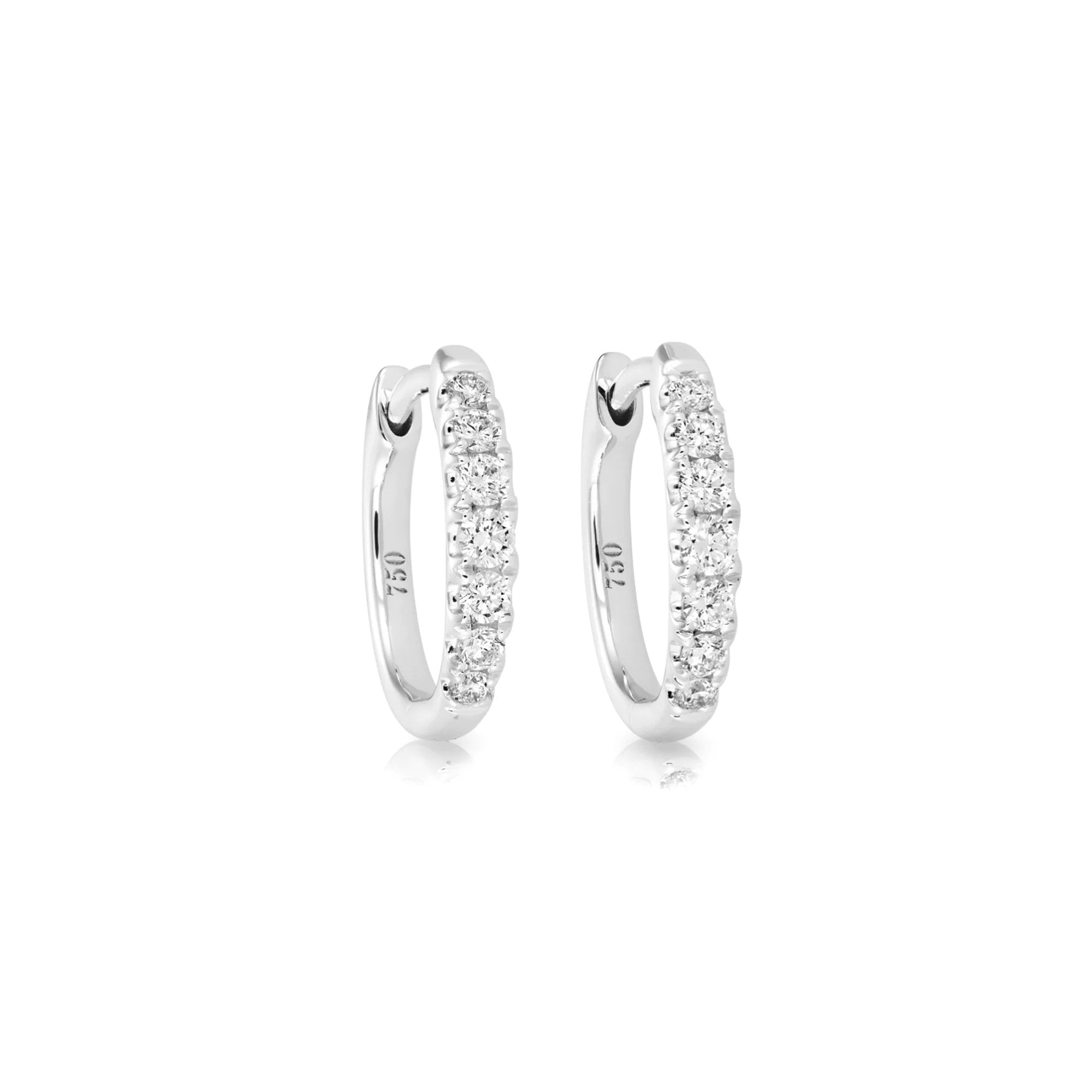 18ct White Gold Delicate Diamond Small Hinged Hoop Earrings 0.23ct Total