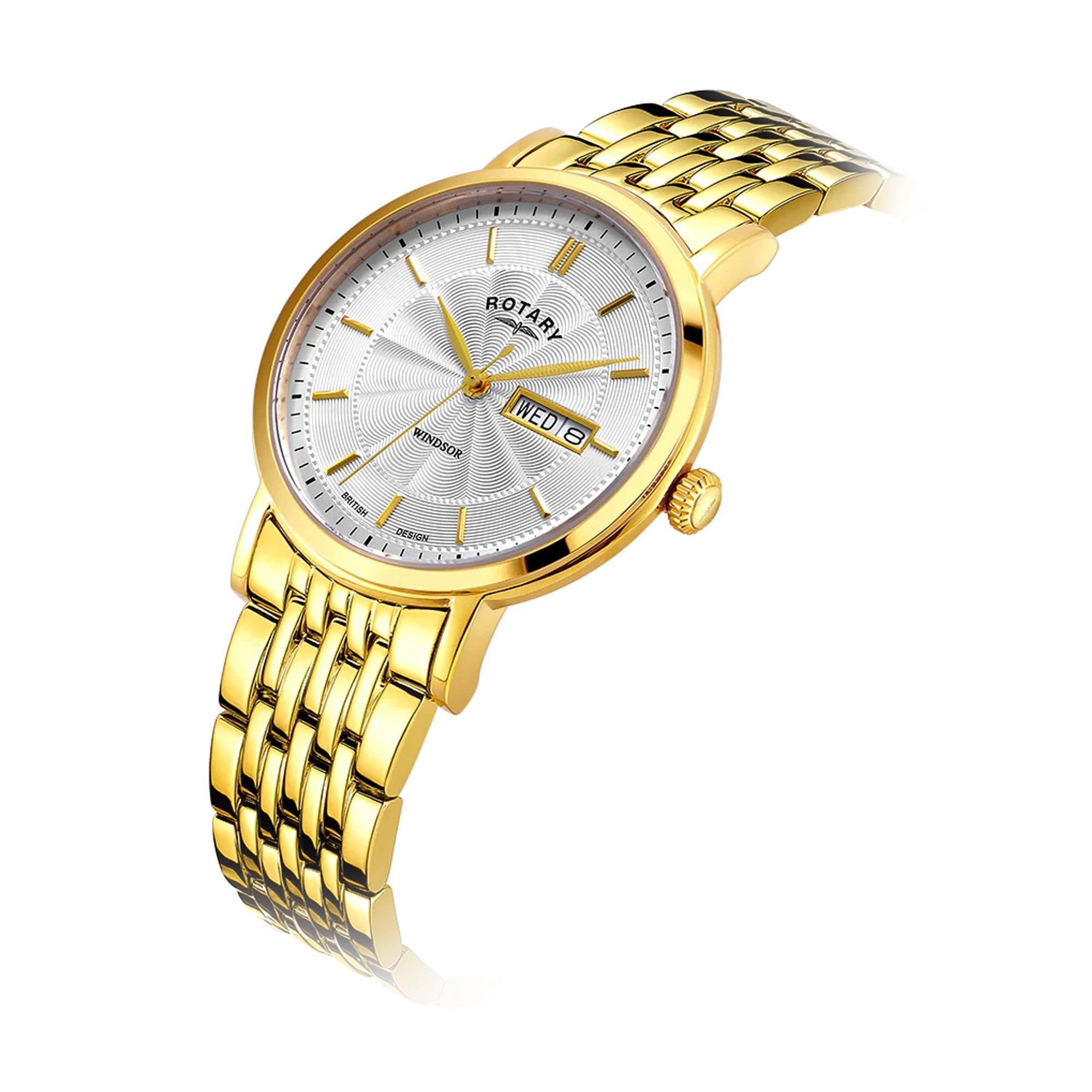 Men's Windsor Gold PVD Watch With Round Silver Face and Bracelet Strap