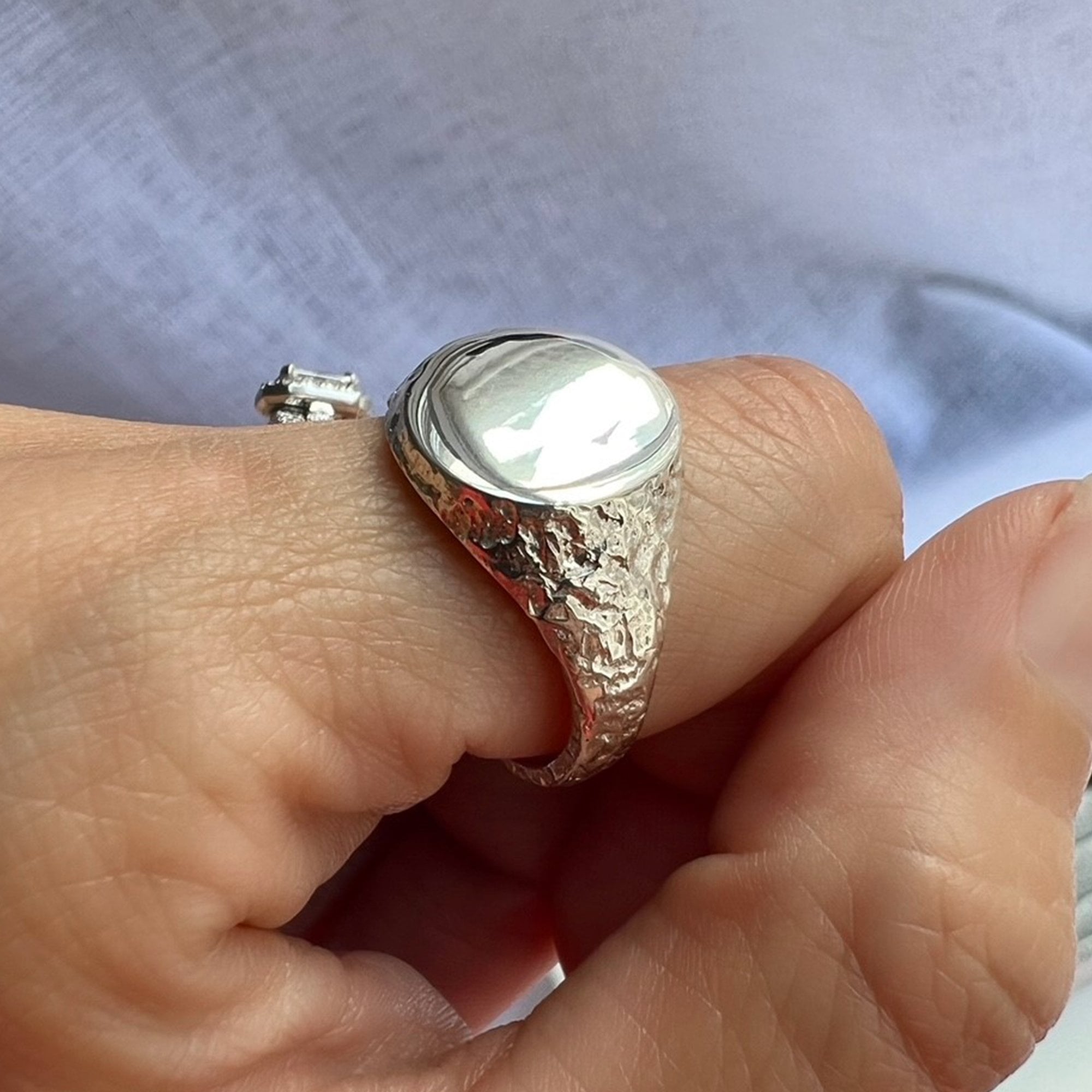 Lunar Signet Ring with Reticulated Melted Silver