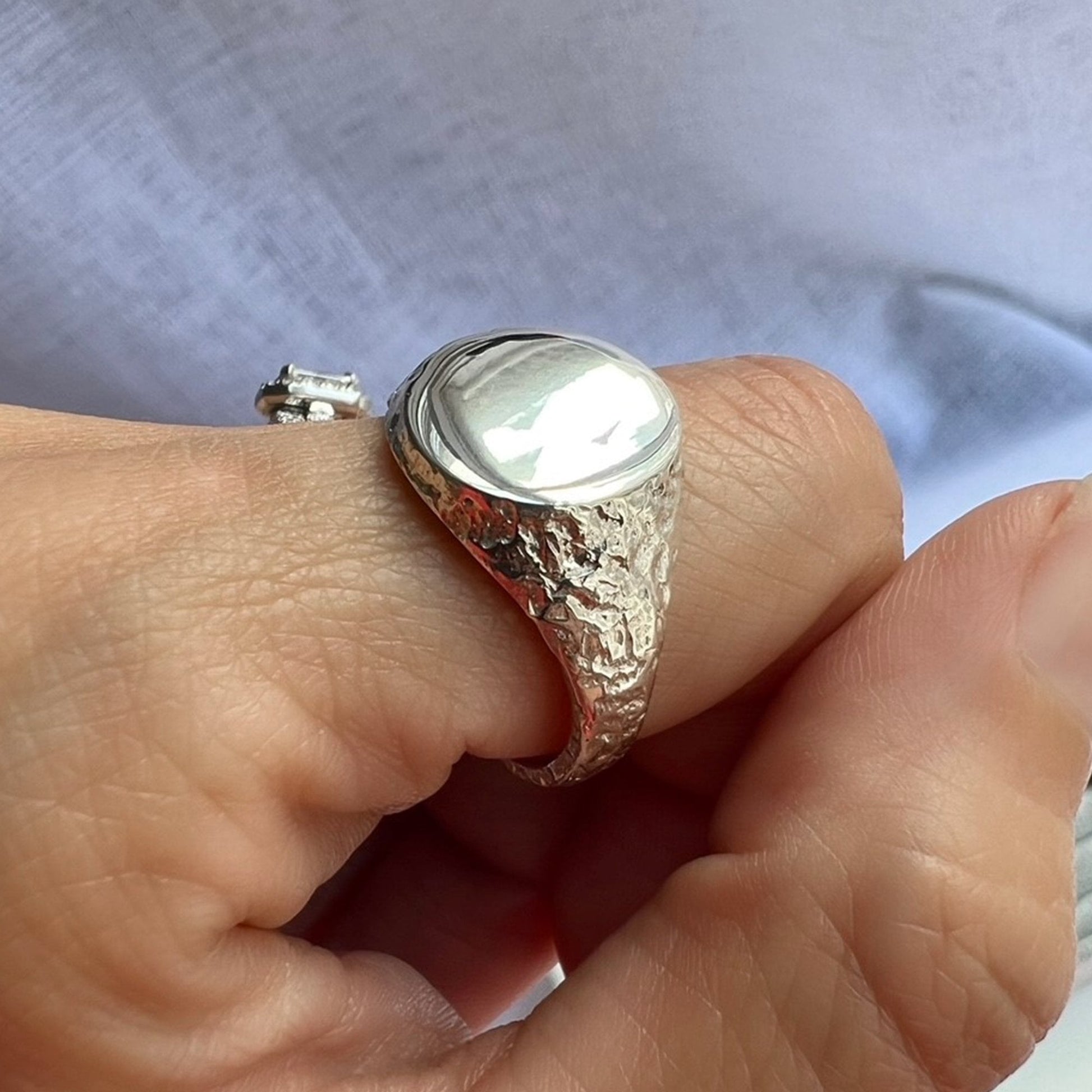 Lunar Signet Ring with Reticulated Melted Silver