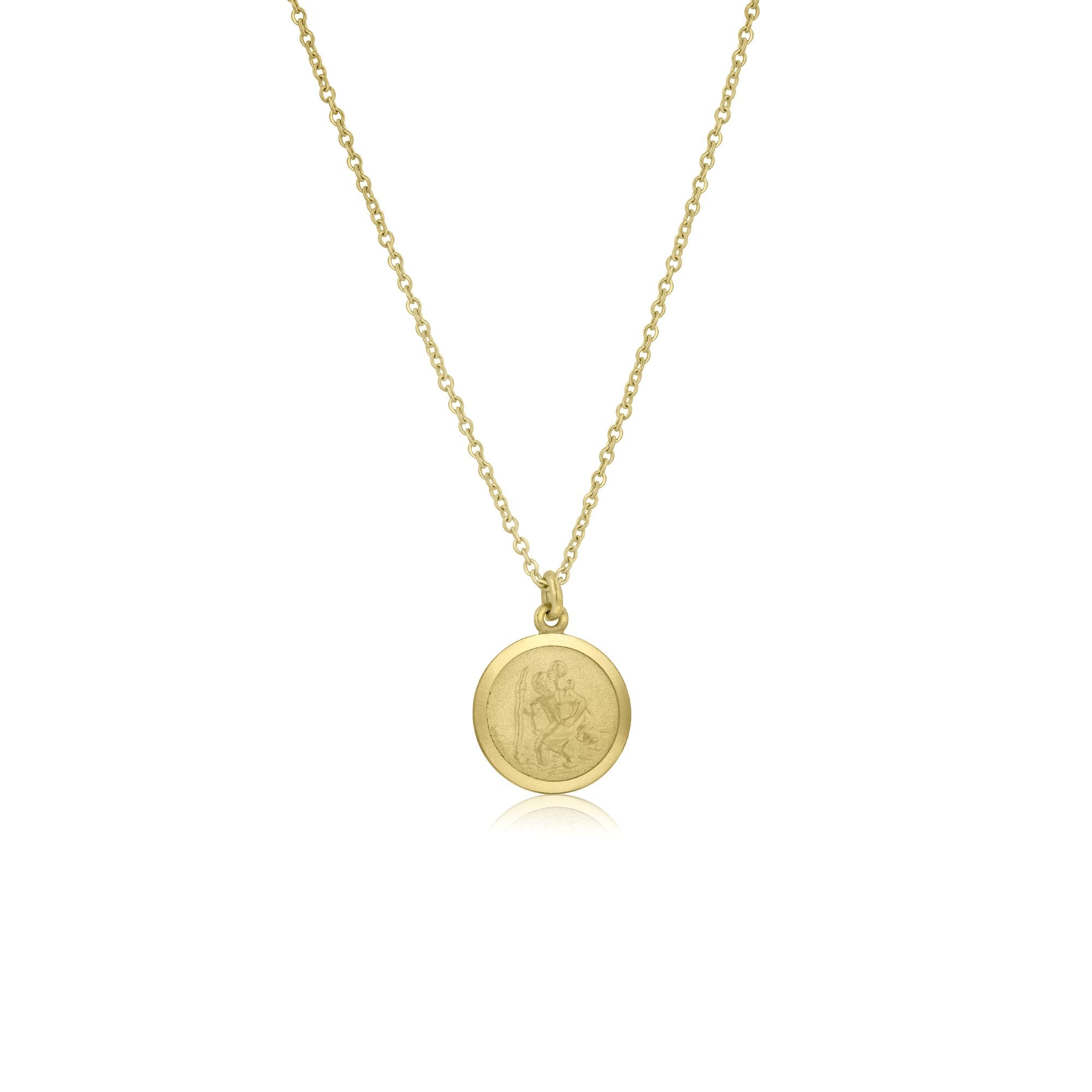 9ct Yellow Gold St.Christopher Round Pendant With 18" 9ct Yellow Gold Trace Chain