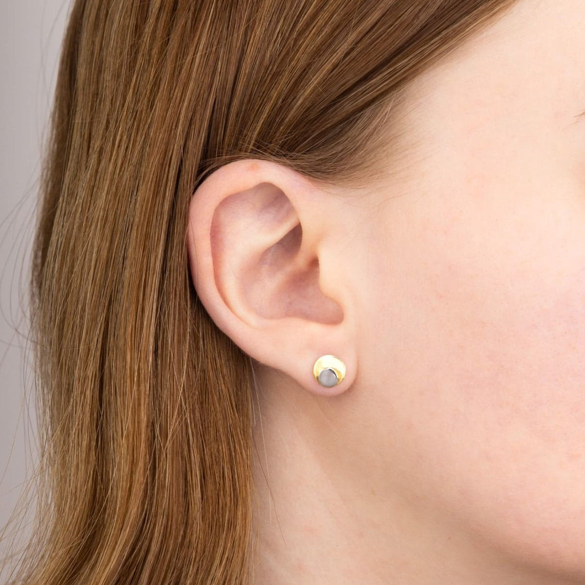9ct Yellow & White Gold Double Disc Stud Earrings
