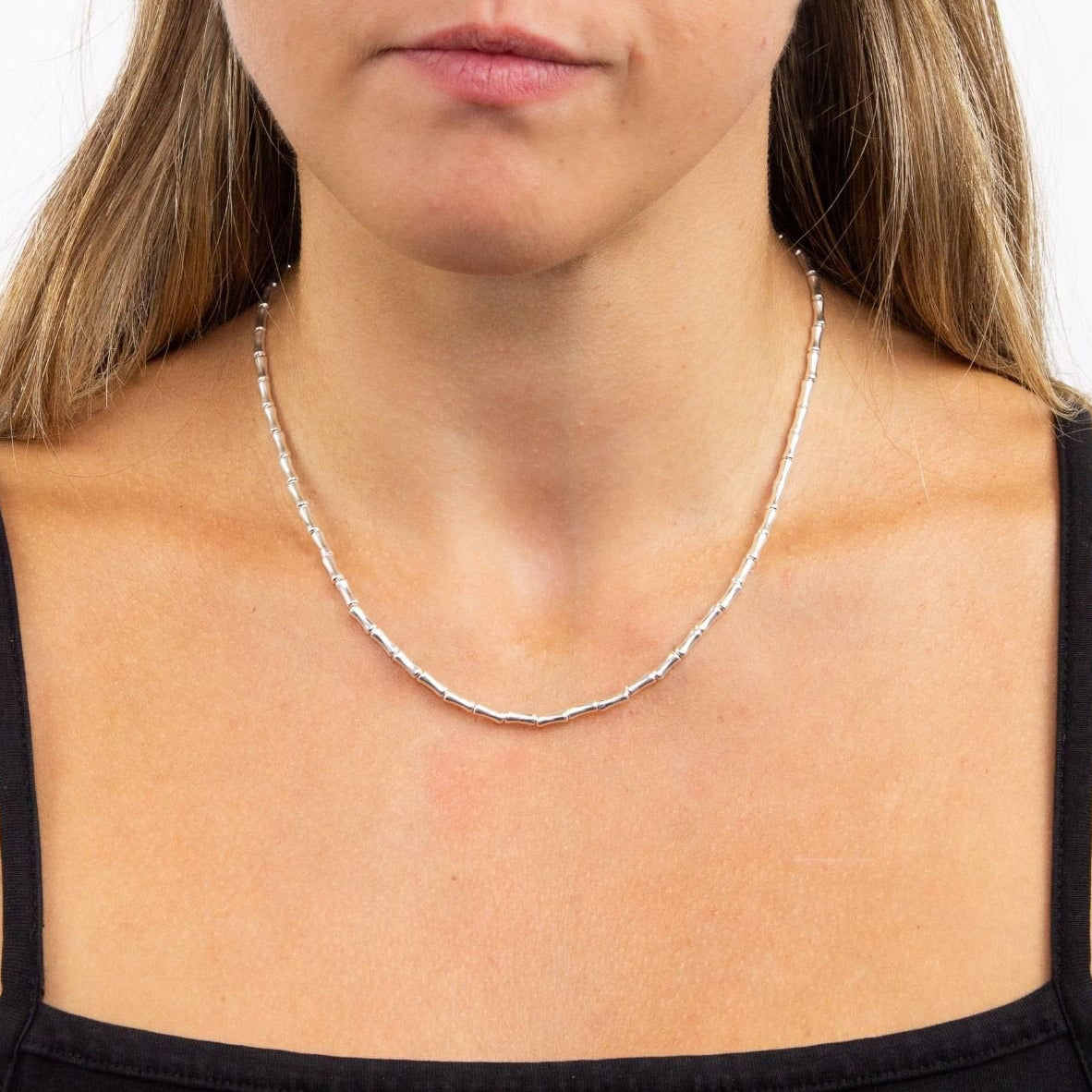 Sterling Silver Bamboo Style Necklace