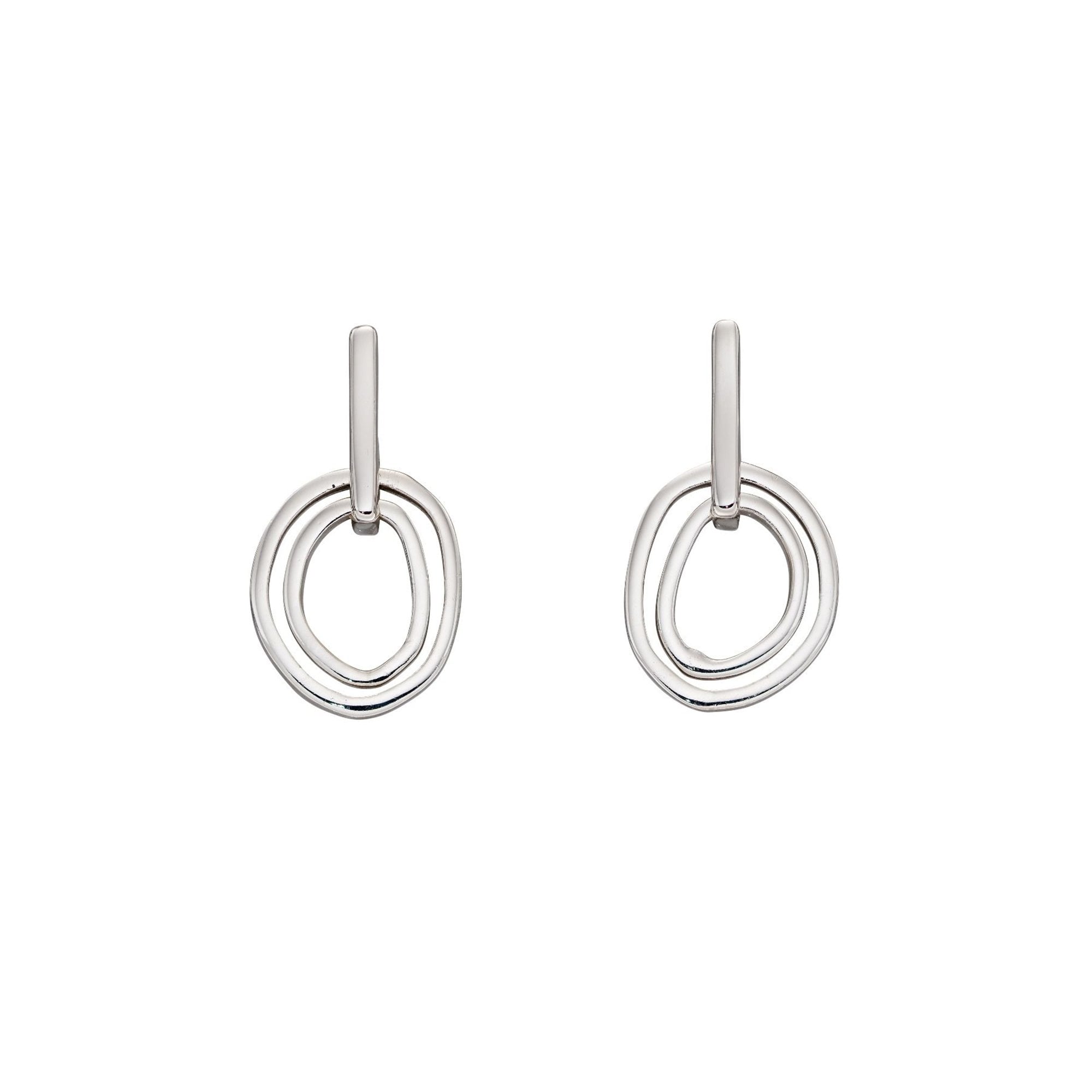 Silver Organic Double Open Circle Drop Earrings