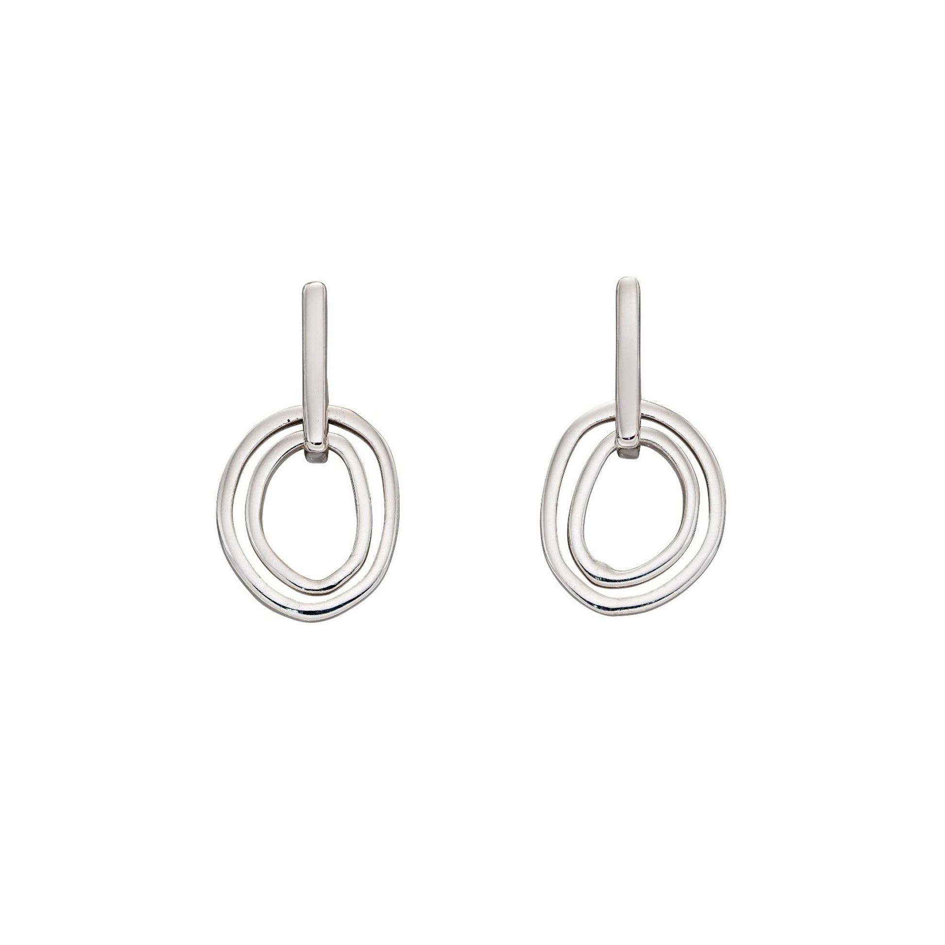 Silver Organic Double Open Circle Drop Earrings