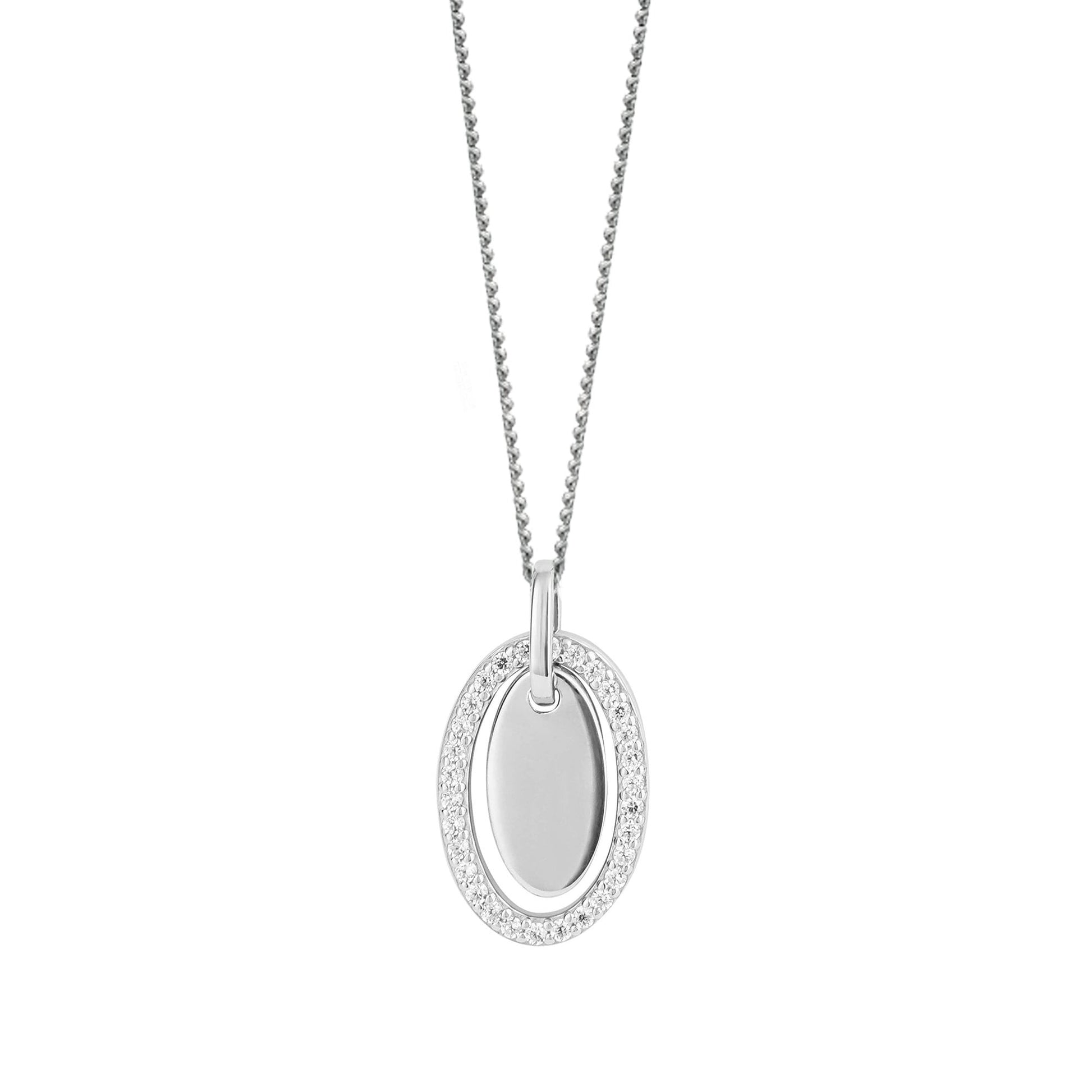 Silver Double Oval Cubic Zirconia Necklace
