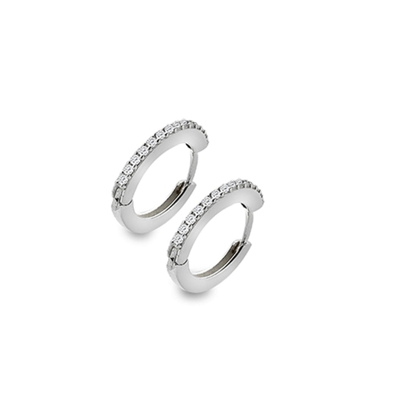 Sterling Silver Hinged Hoop Huggie Earrings Set With CZs