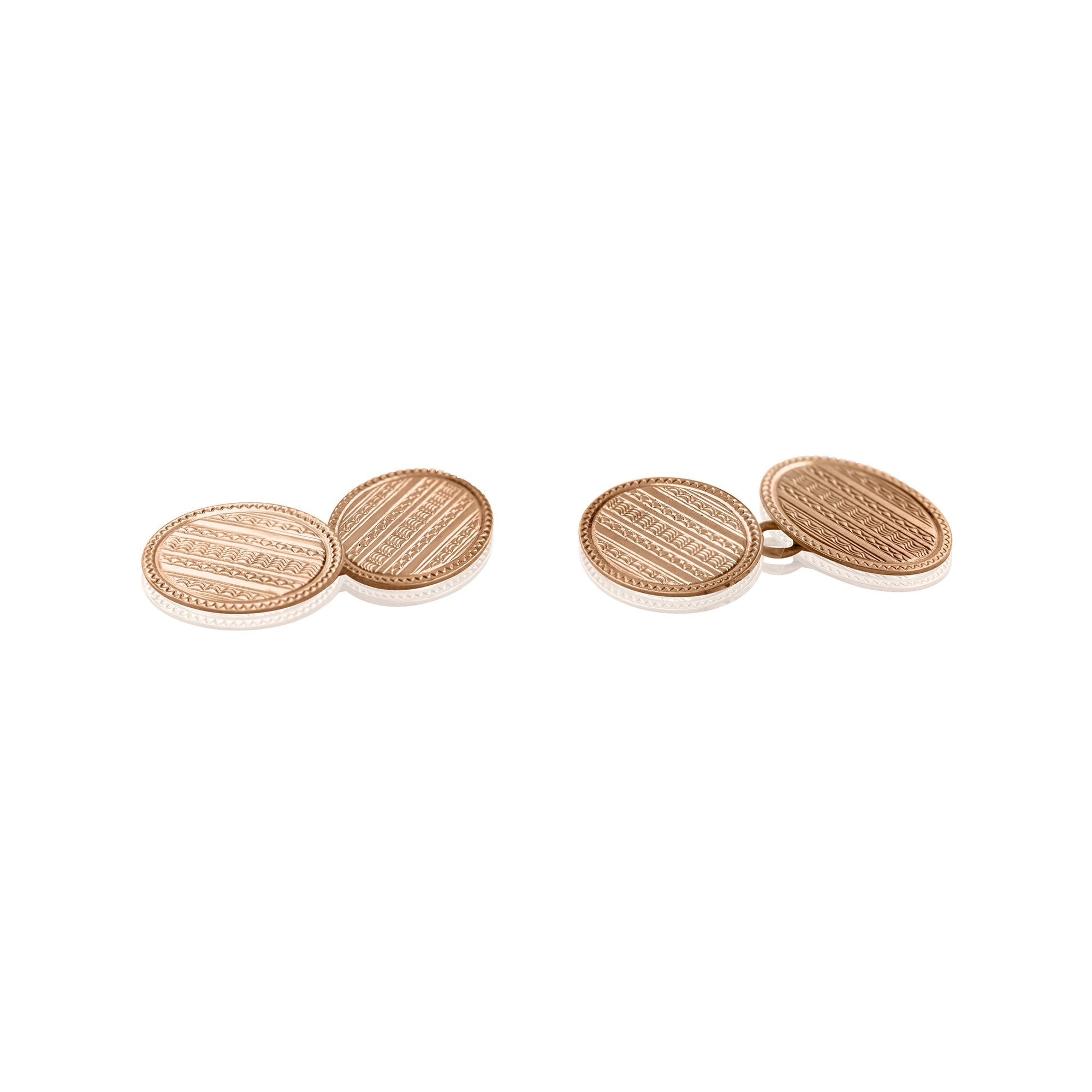 Pre-owned 9ct Rose Gold Double Oval Engine Turned Cufflinks