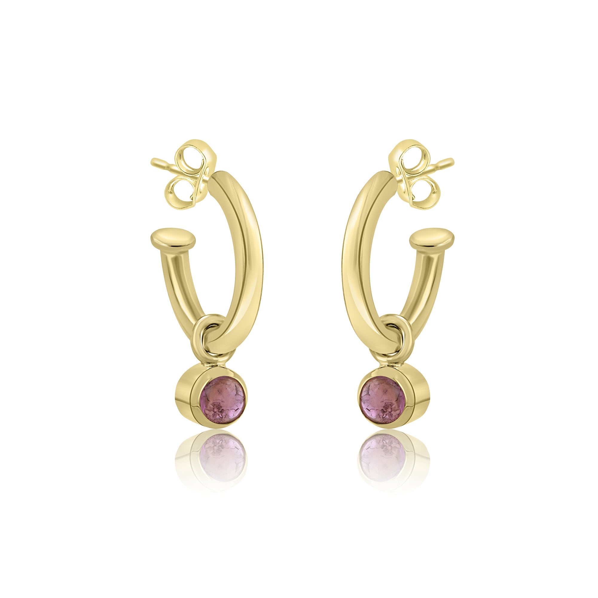9ct Yellow Gold Cabochon Pink Tourmaline Charms (For Hoop Earrings Sold Separately)
