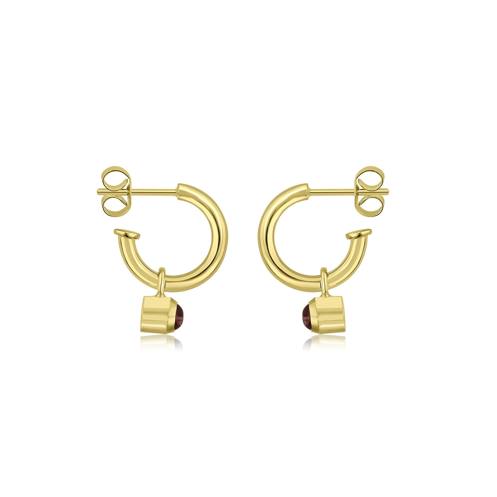 9ct Yellow Gold Cabochon Pink Tourmaline Charms (For Hoop Earrings Sold Separately)