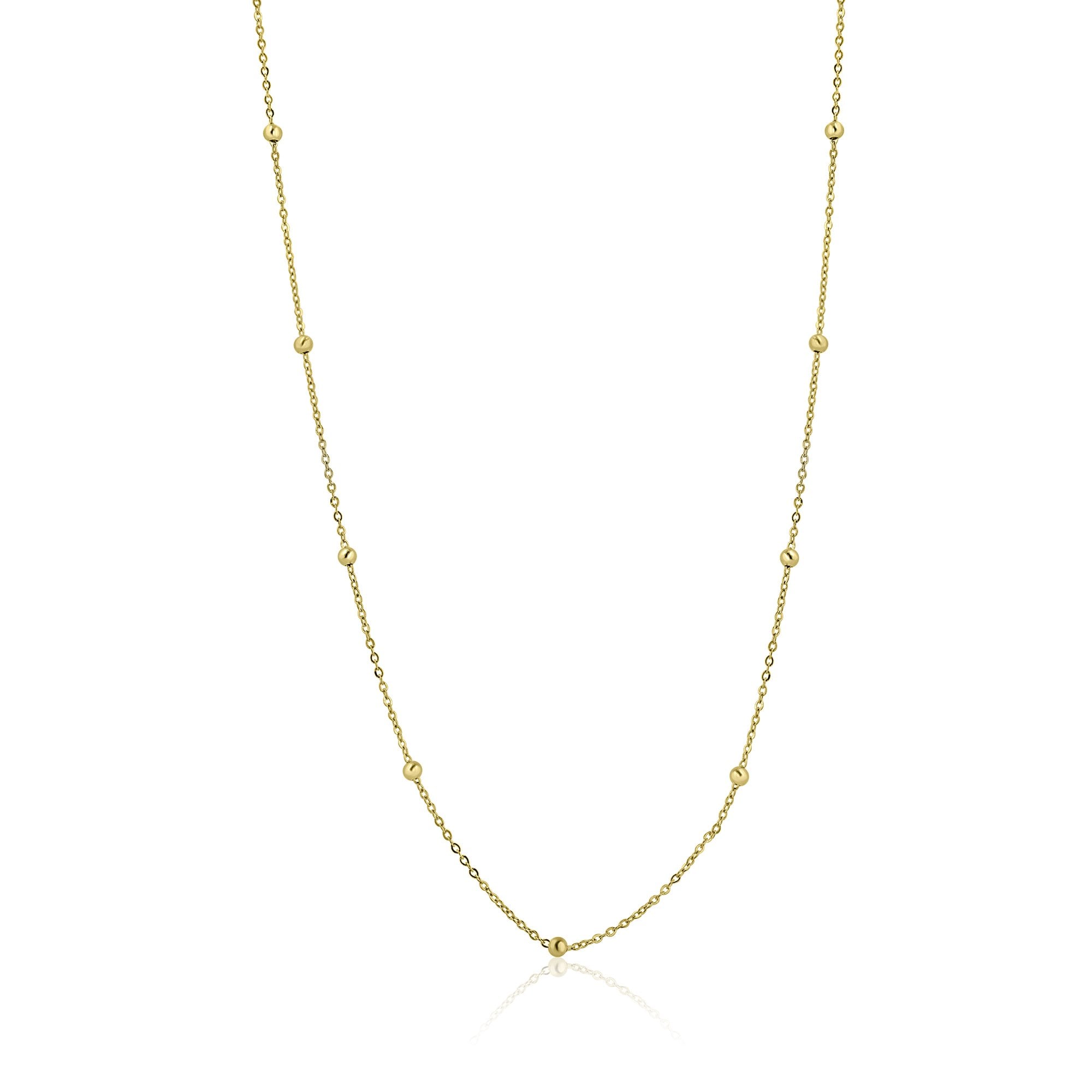9ct Yellow Gold Fine Chain and Bead Necklace