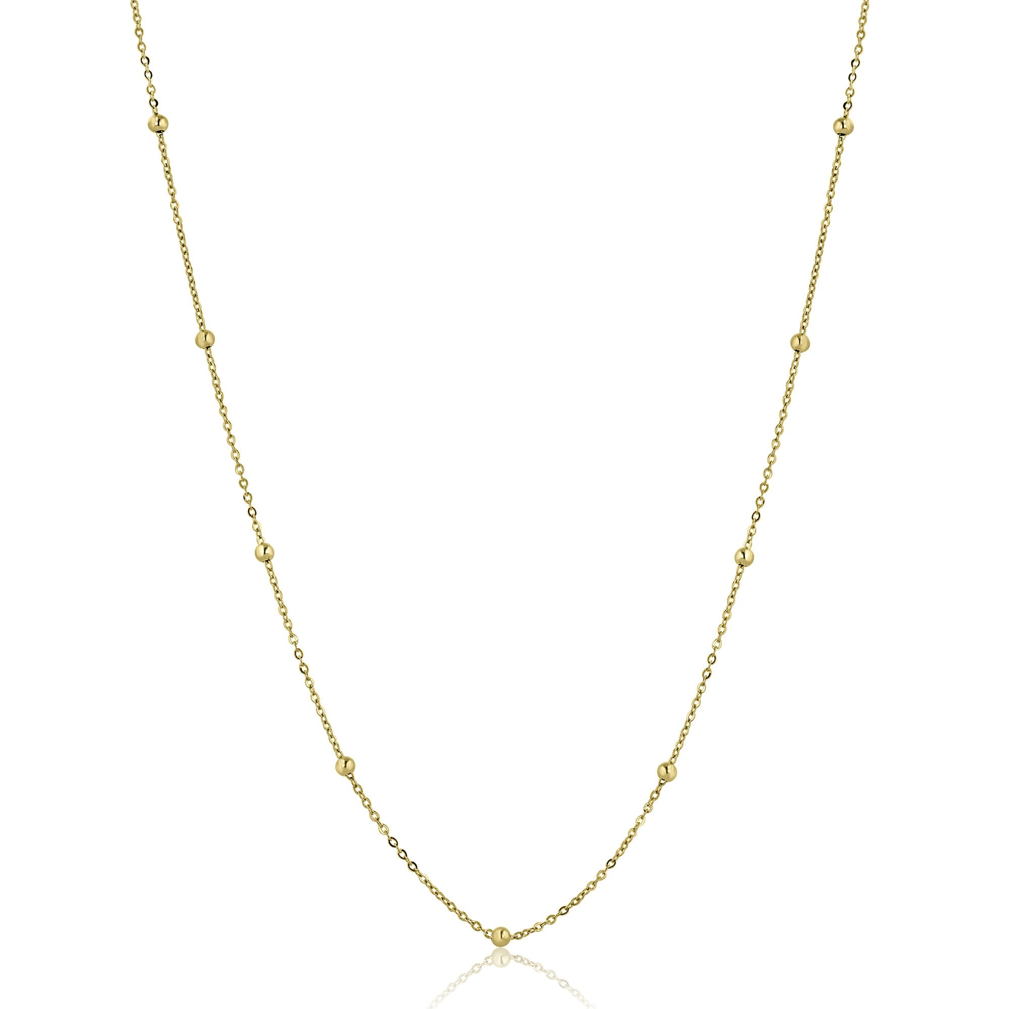 9ct Yellow Gold Fine Chain and Bead Necklace