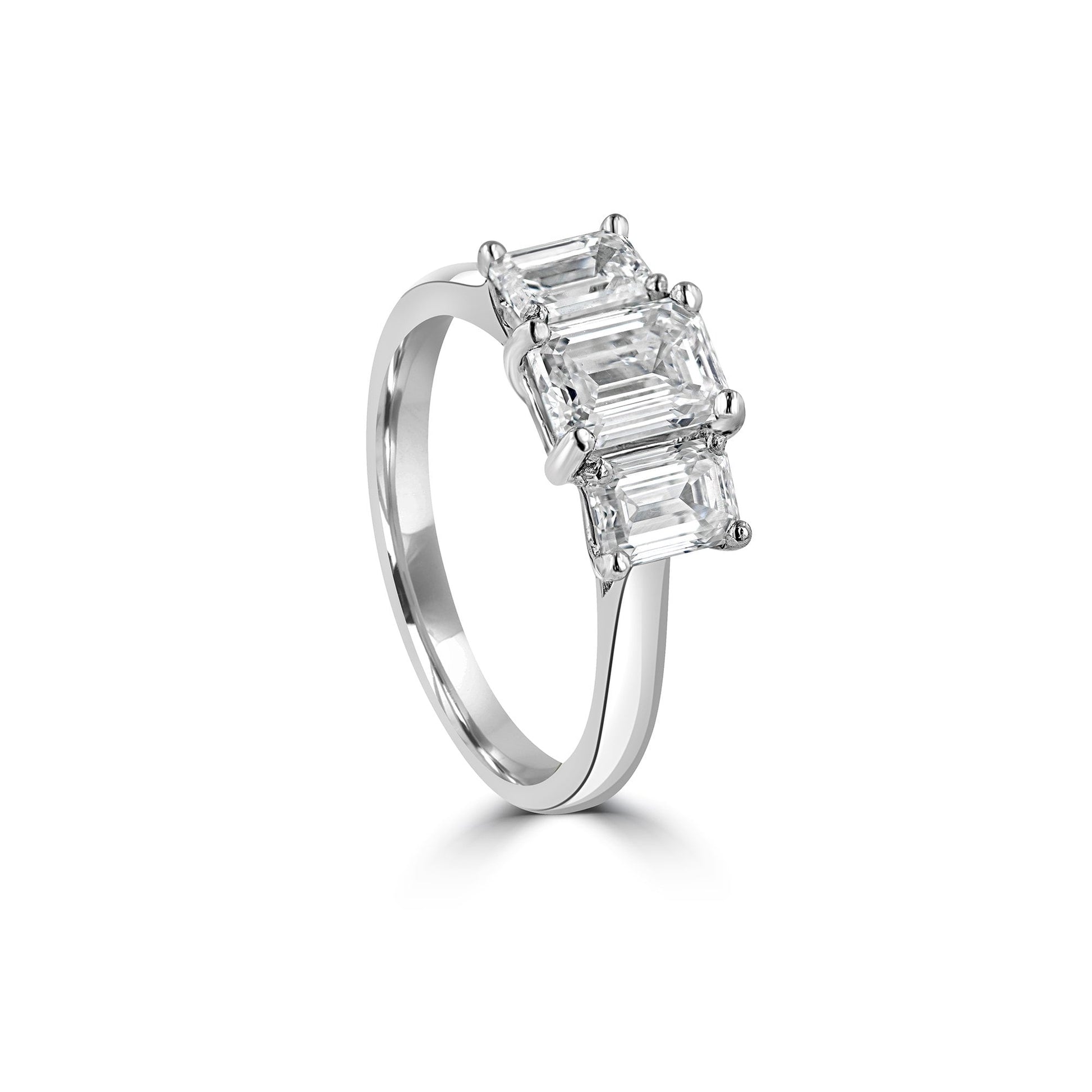 Platinum 2.09ct Three Stone Emerald Lab Grown Diamond Ring