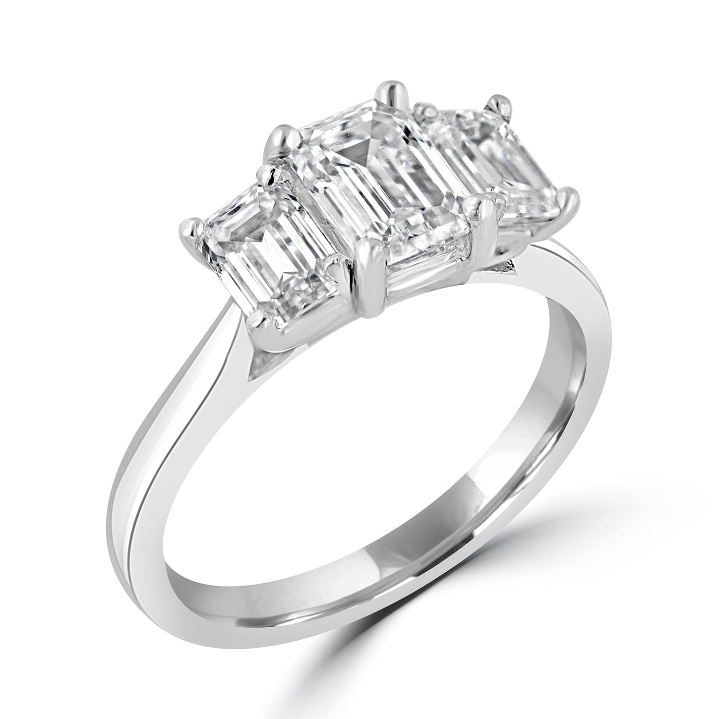 Platinum 2.09ct Three Stone Emerald Lab Grown Diamond Ring