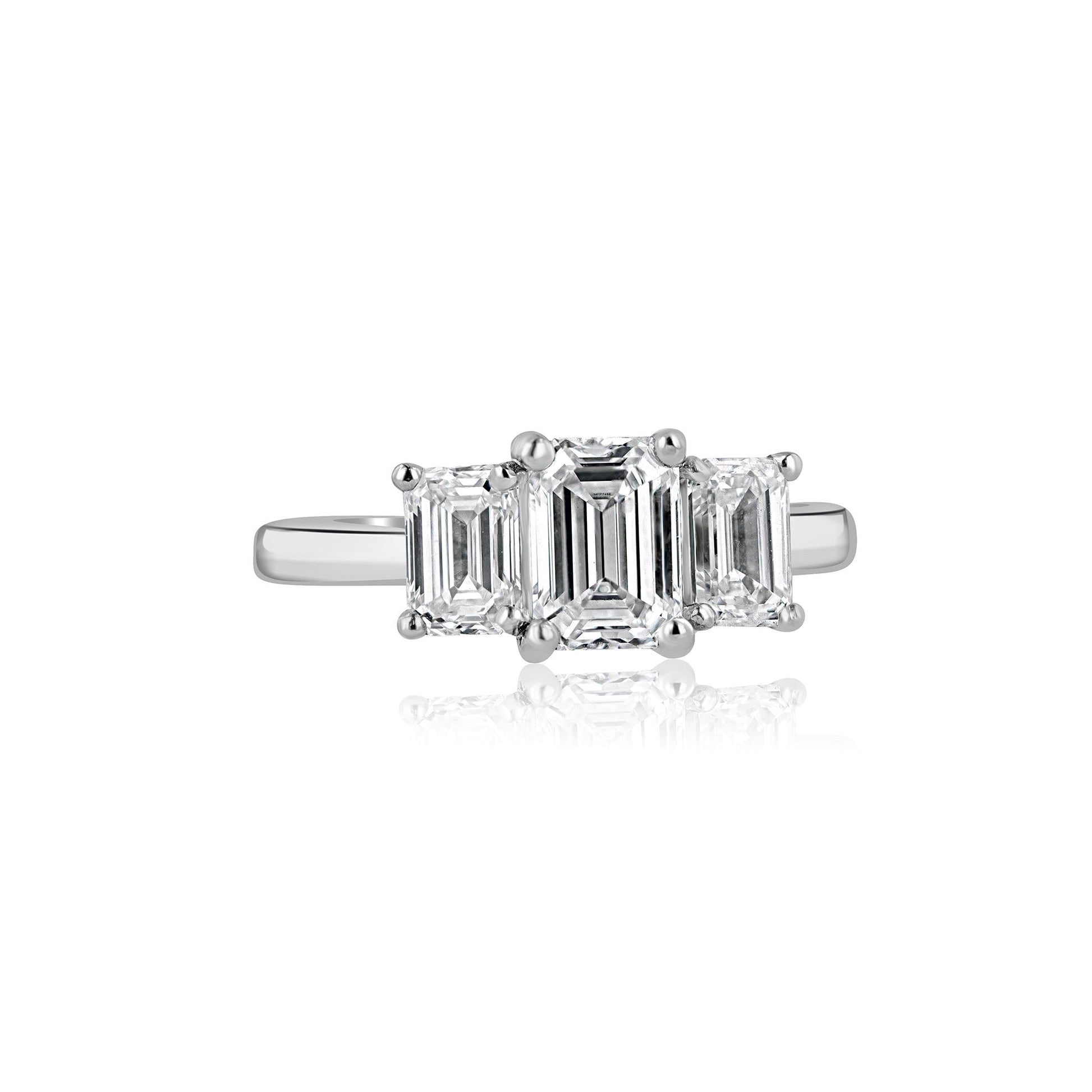 Platinum 2.09ct Three Stone Emerald Lab Grown Diamond Ring